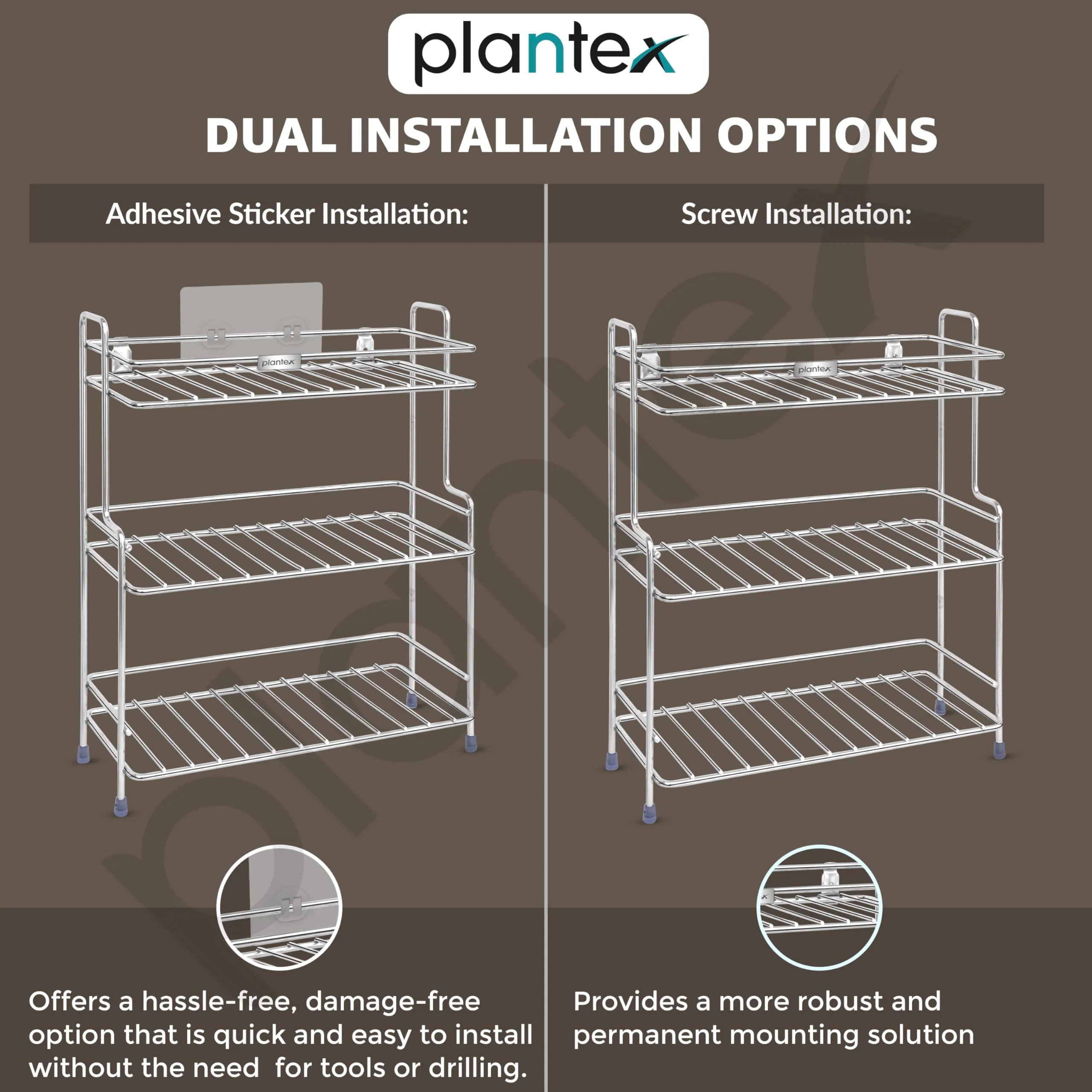 Plantex Self Adhesive Stainless Steel Bathroom Shelf/Multipurpose Organizer/Kitchen Rack and Shelf/Bathroom Stand (Chrome-Silver) - Image 6
