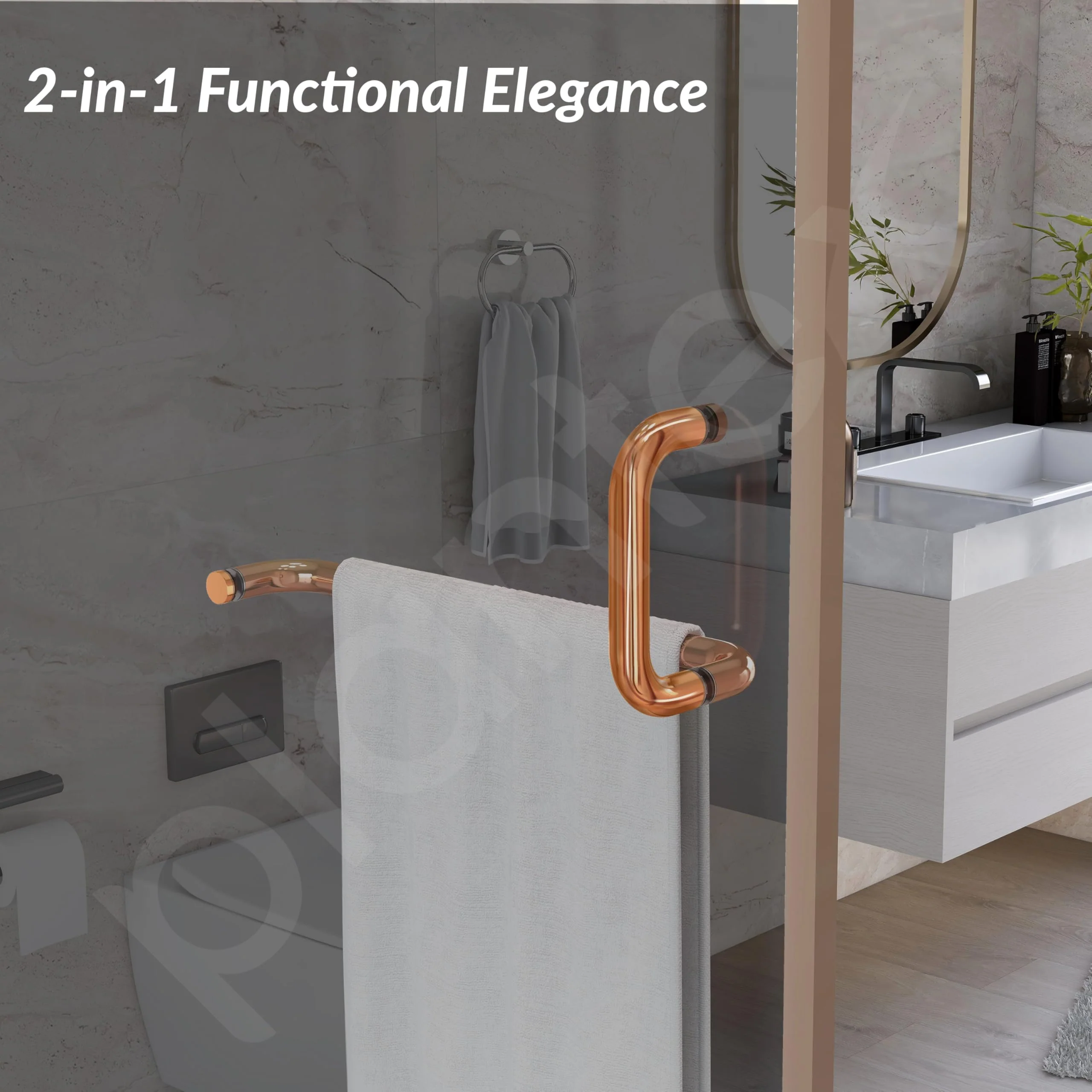 Plantex Shower Door Handle/Stainless Steel Towel Bar Combination/Towel Holder for Glass Shower Door and Bath Door Pull Handle - Pack of 1 (PVD Rose Gold) - Image 2