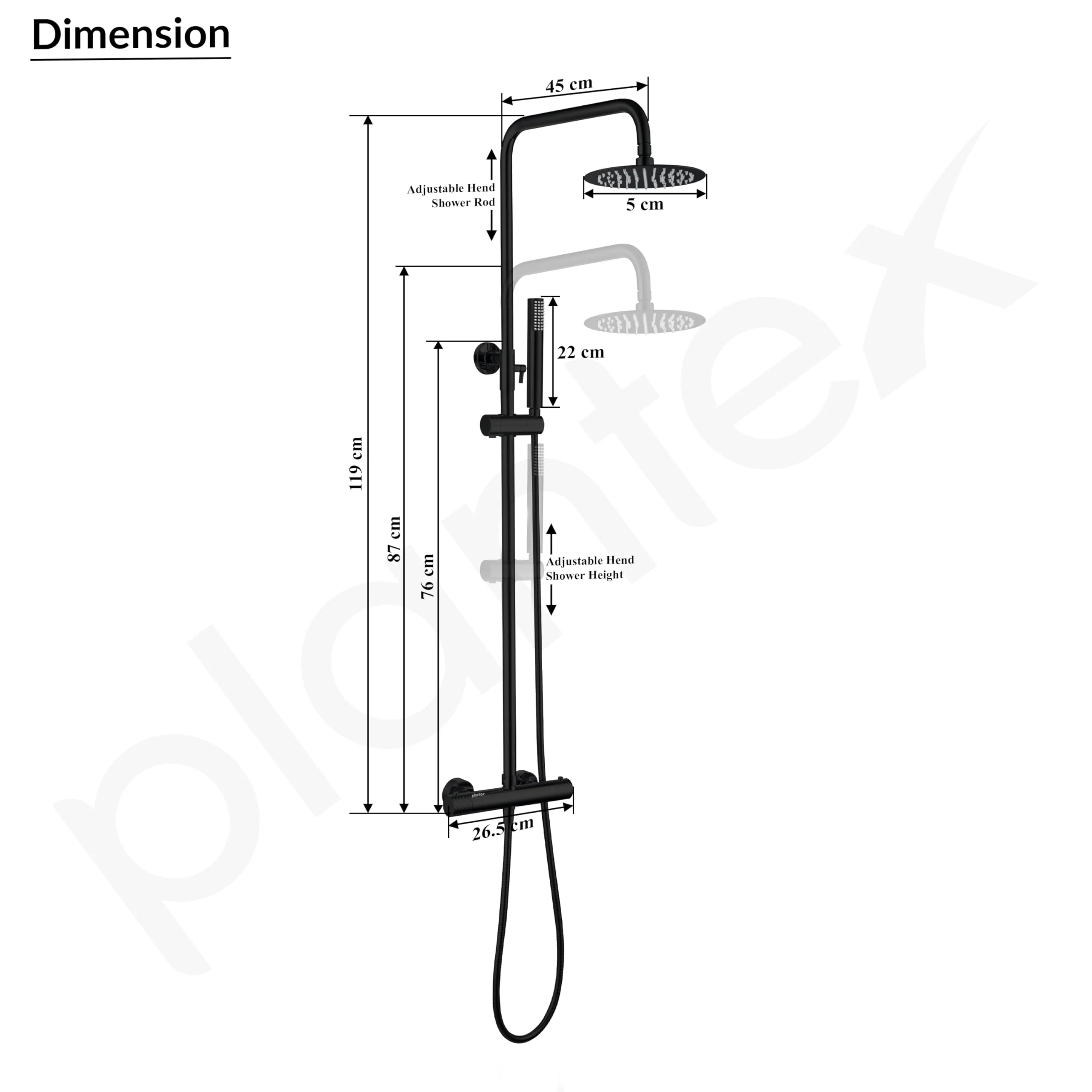 Plantex Shower Panel for Bathroom/Deluxe Circular Shower Panel Set/Overhead Showers and Hand Shower for Bathroom with Hot &cold Mixer–(Black) - Image 5