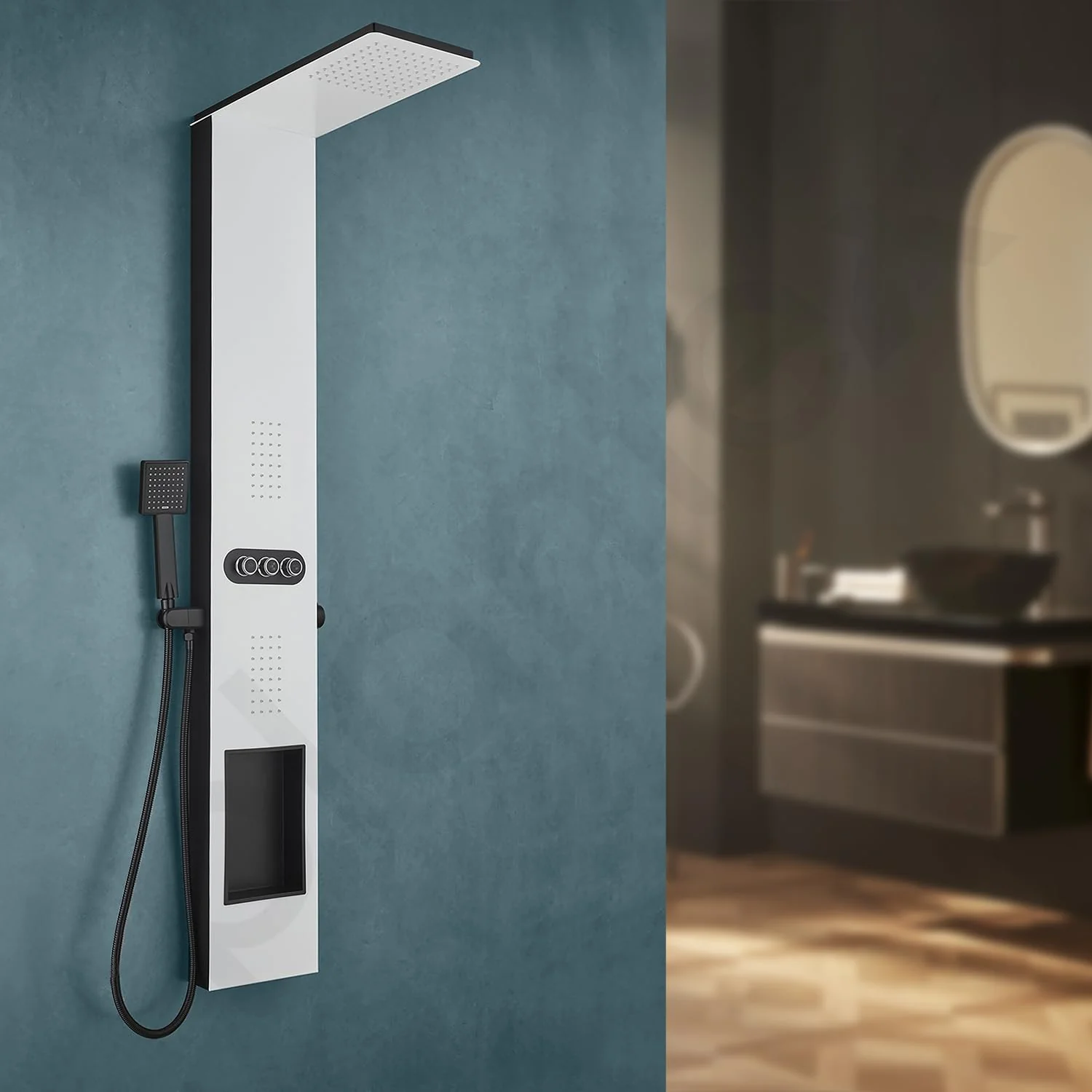 Plantex Shower Panel for Bathroom with Inbuilt Shelf/All in One Shower Panel/White Shower System for Bathroom/Full Shower Set with Jet Spray/Head Shower and Hand Shower - (KM-8105) - Image 2