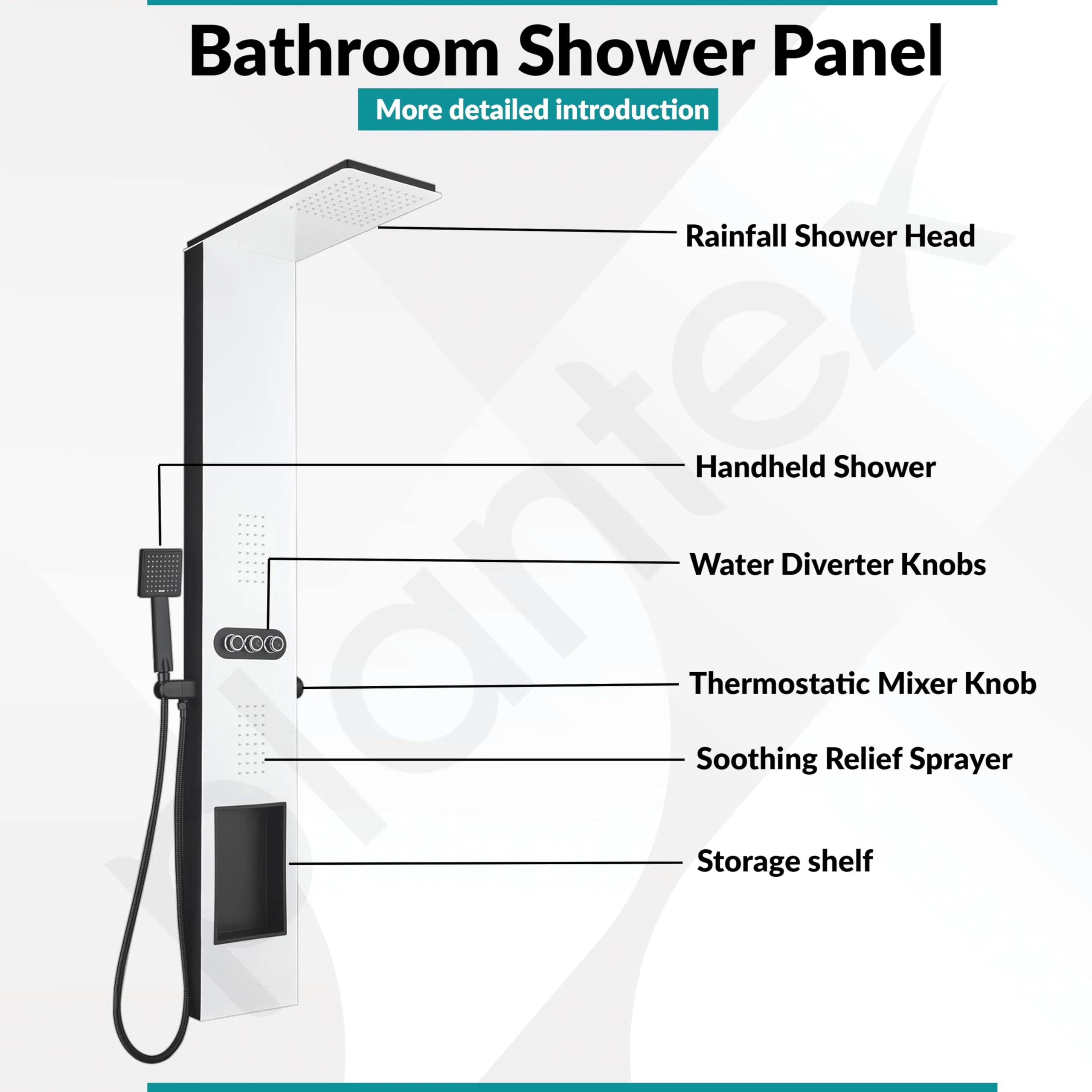 Plantex Shower Panel for Bathroom with Inbuilt Shelf/All in One Shower Panel/White Shower System for Bathroom/Full Shower Set with Jet Spray/Head Shower and Hand Shower - (KM-8105) - Image 5