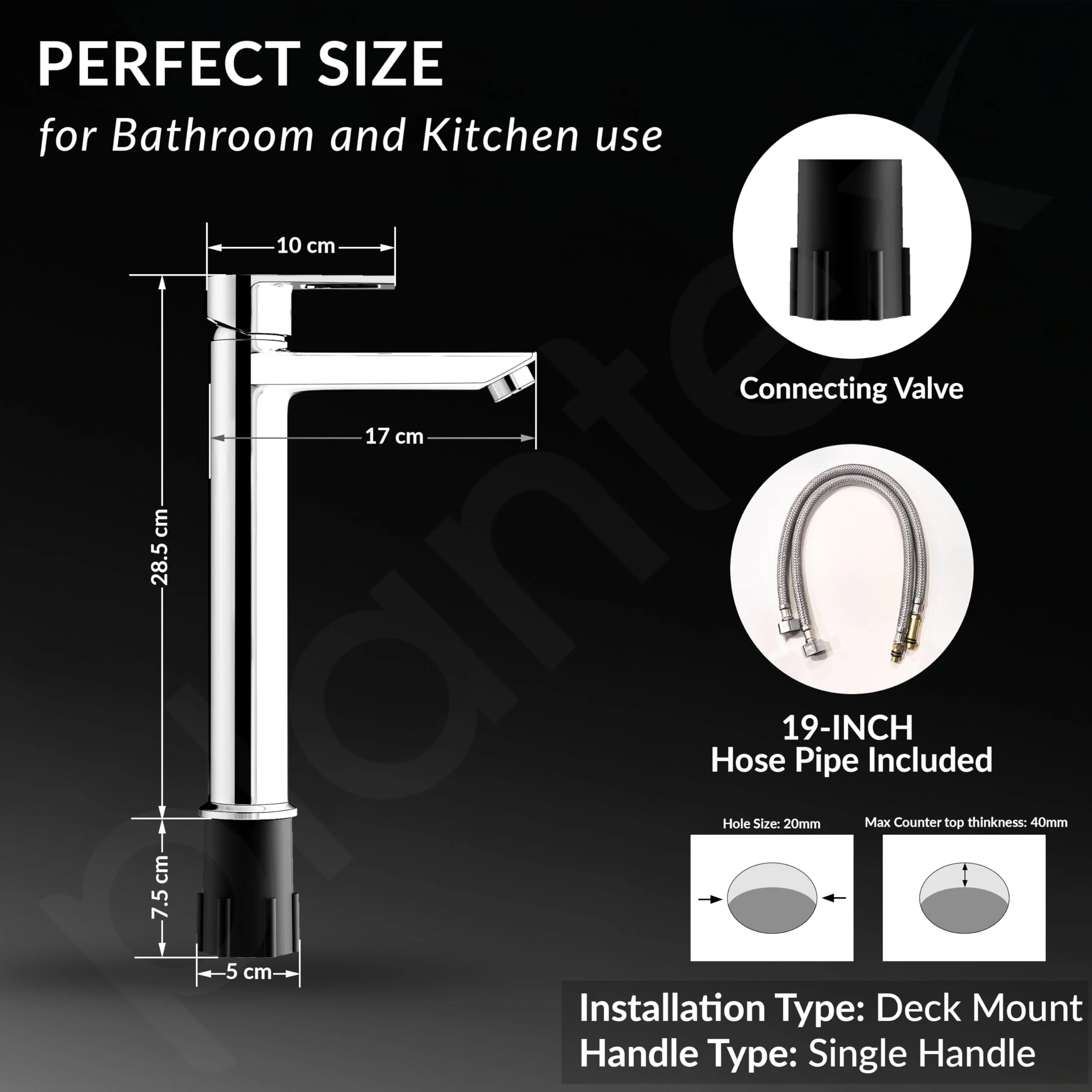 Plantex Single Lever Basin Mixer Tap/Pure Brass Pillar Tap for Wash Basin/Hot and Cold Water Tap for Basin/Long Body Water Tap - Pack of 1 (Chrome, 3227) - Image 4