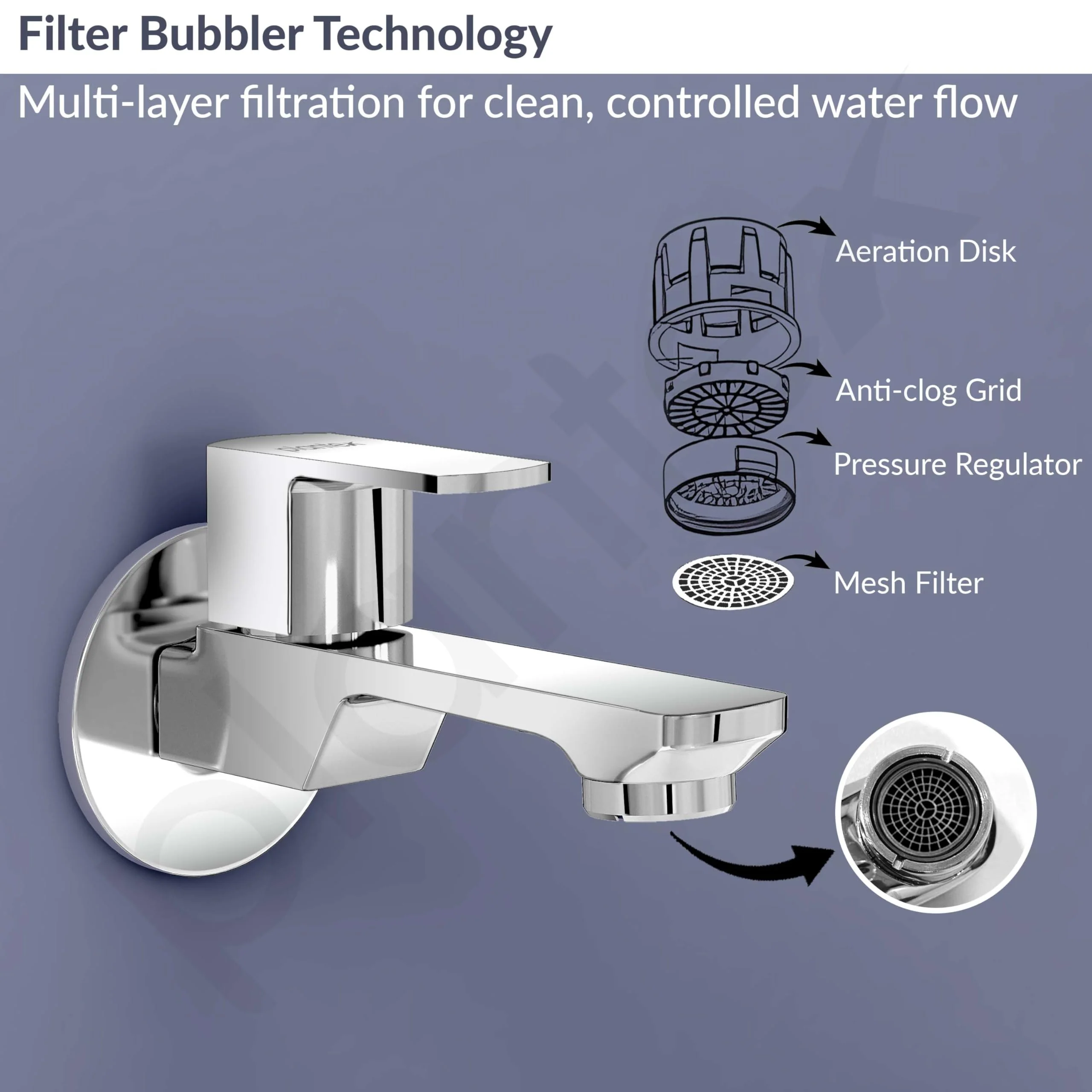 Plantex Single Lever Long Body Bib Tap for Bathroom with Water Saving Aerator/Tap for Wash Basin with Brass Spindle/Wall Mount Bib Tap with Wall Flange and Teflon Tape (SAGA-1292- Chrome) - Image 6