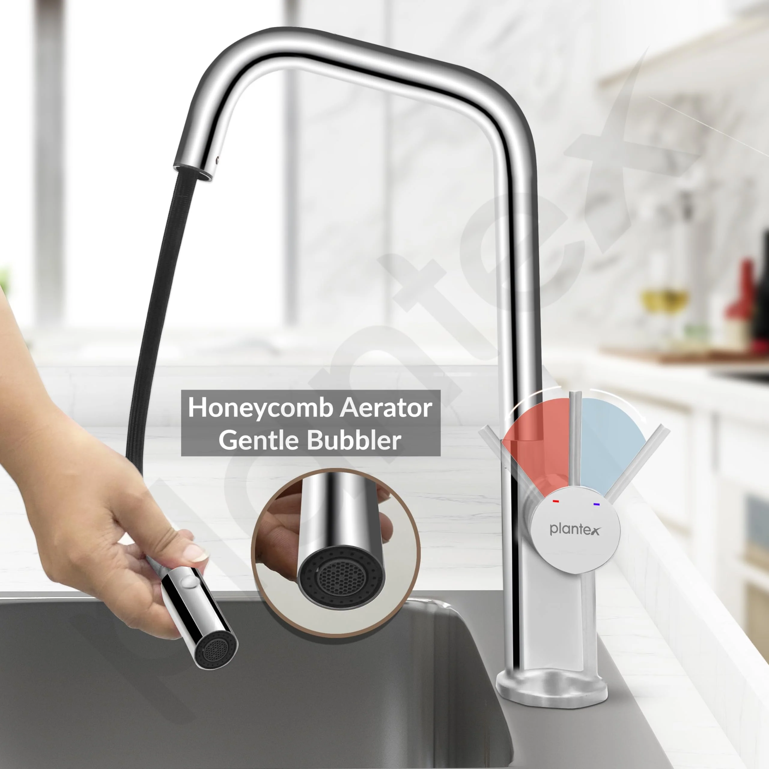 Plantex Single Lever Pull-Down Kitchen Sink Tap/Sink Mixer Tap Hot and Cold/360° Swivel Spout Faucet for Kitchen - Deck Mounted - (8991-Chrome) - Image 4