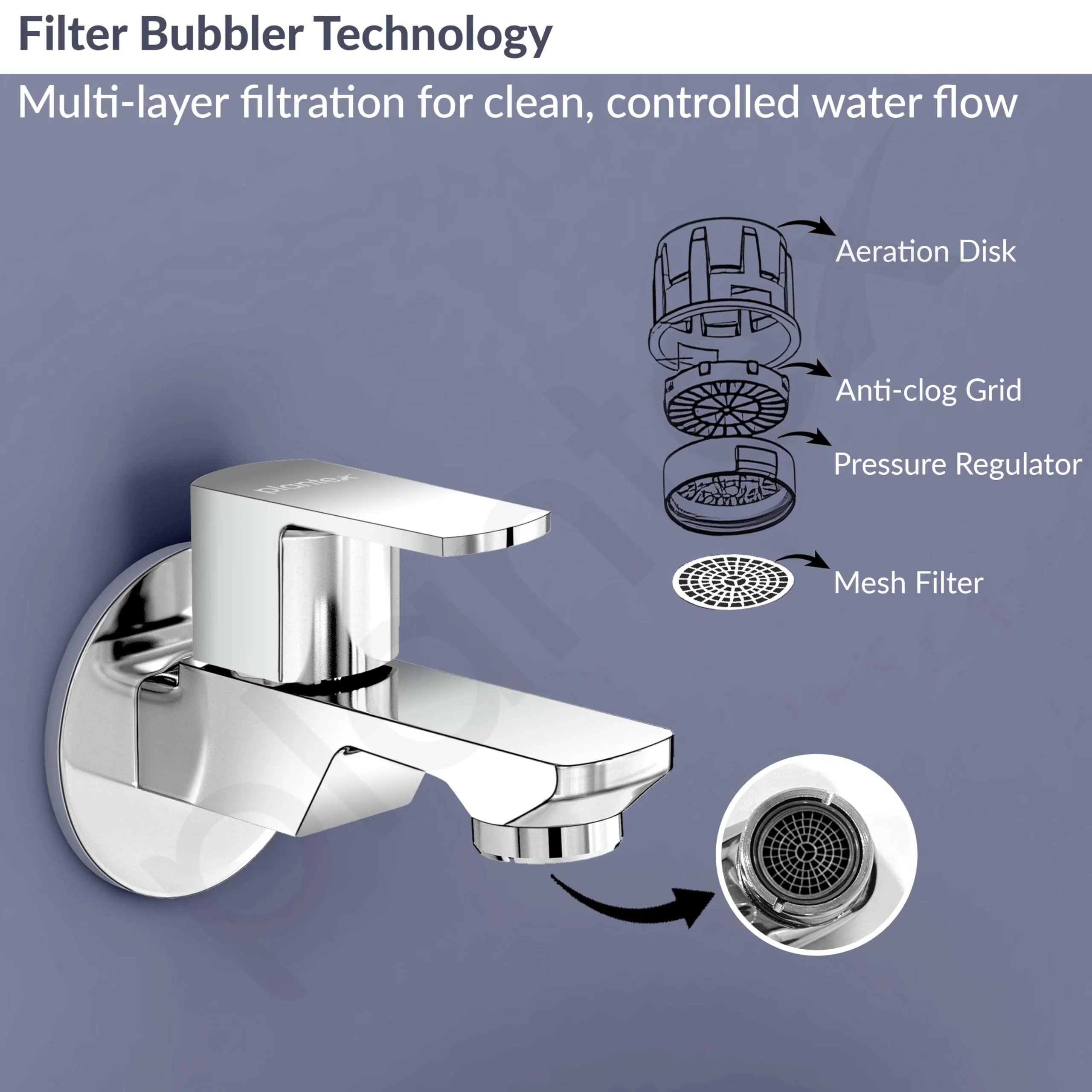 Plantex Single Lever Water Tap for Bathroom with Water-Saving Aerator/Wall Mount Bib Cock with Wall Flange and Teflon Tape/Brass Spindle Bib Tap for Home (Saga-1291-Chrome) - Image 6