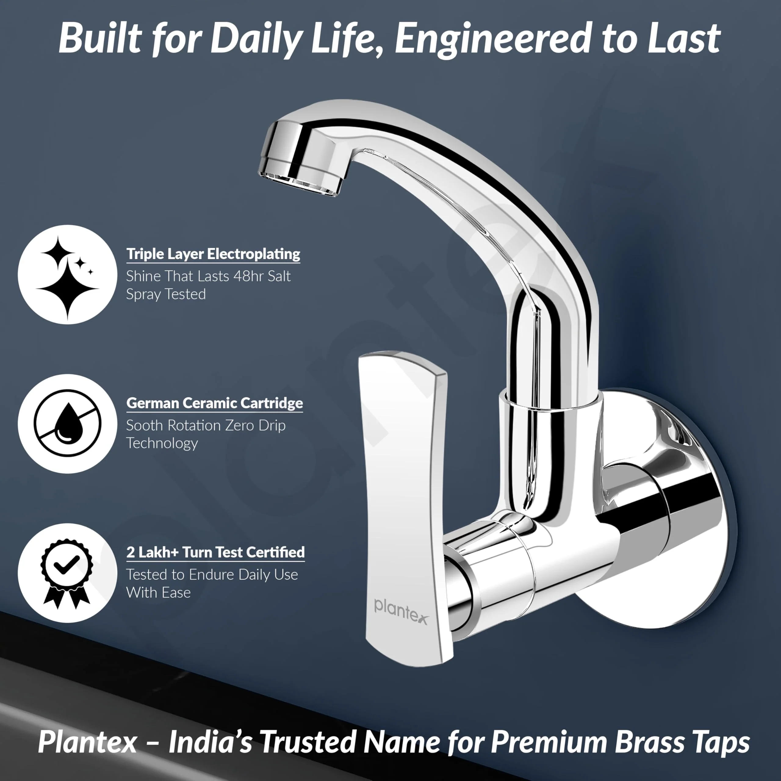 Plantex Sink Cock for Basin/Wall Mount Tap for Kitchen Sink with Wall Flange and Teflon Tape/Sink Cocke Tap/Water Tap - (3504, Chrome) - Image 3