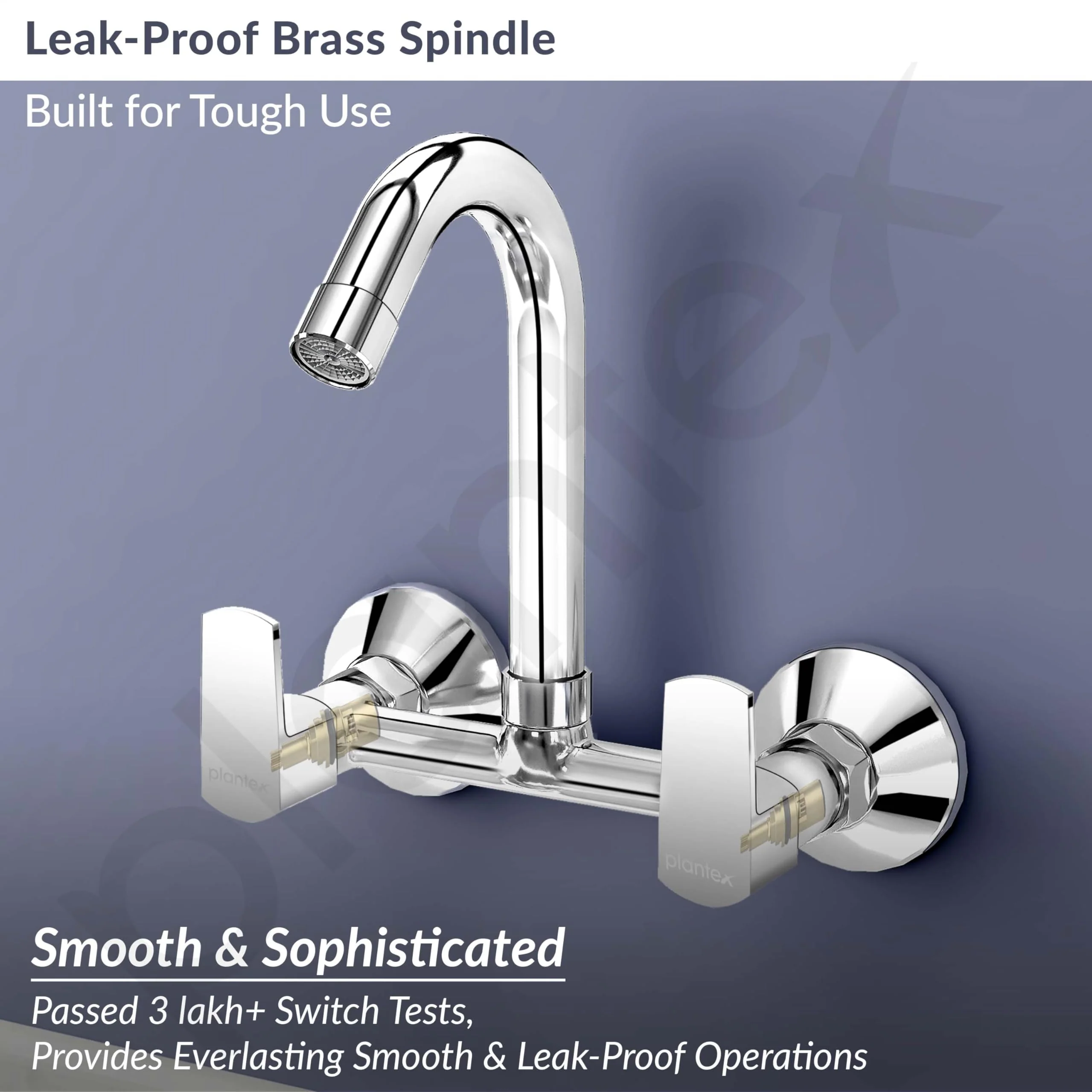 Plantex Sink Mixer Tap for Kitchen with 360° Swivel Spout/Hot and Cold Water Tap with Wall Flange and Teflon Tape/Brass Spindle Sink Tap (Saga-Chrome) - Image 3