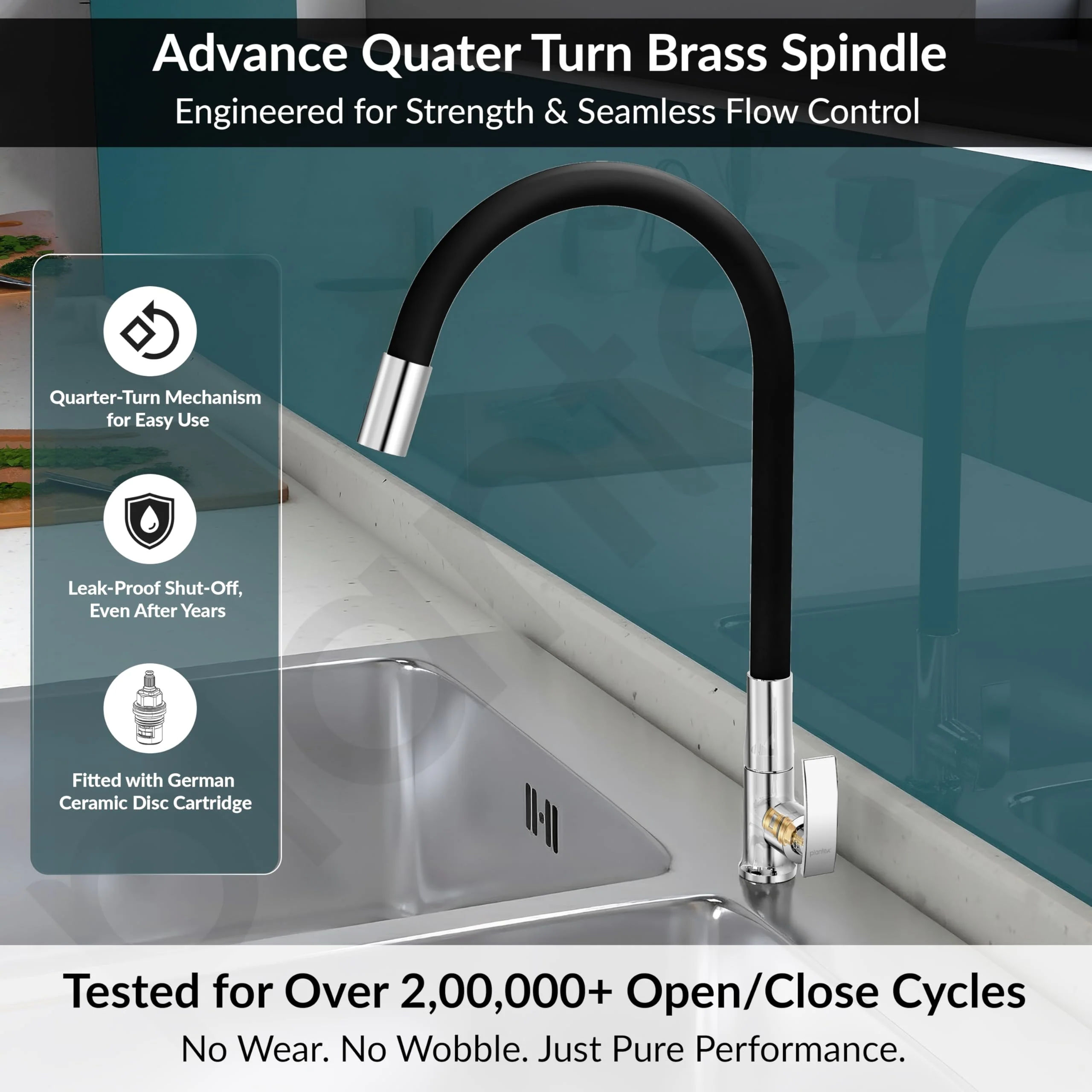 Plantex Sink Tap For Basin With Water Saving Nozzle For Sink Tap/Flexible Silicone Swivel Spout Kitchen Faucet/Water Tap For Kitchen Sink-(COL-1012B), Black - Image 3
