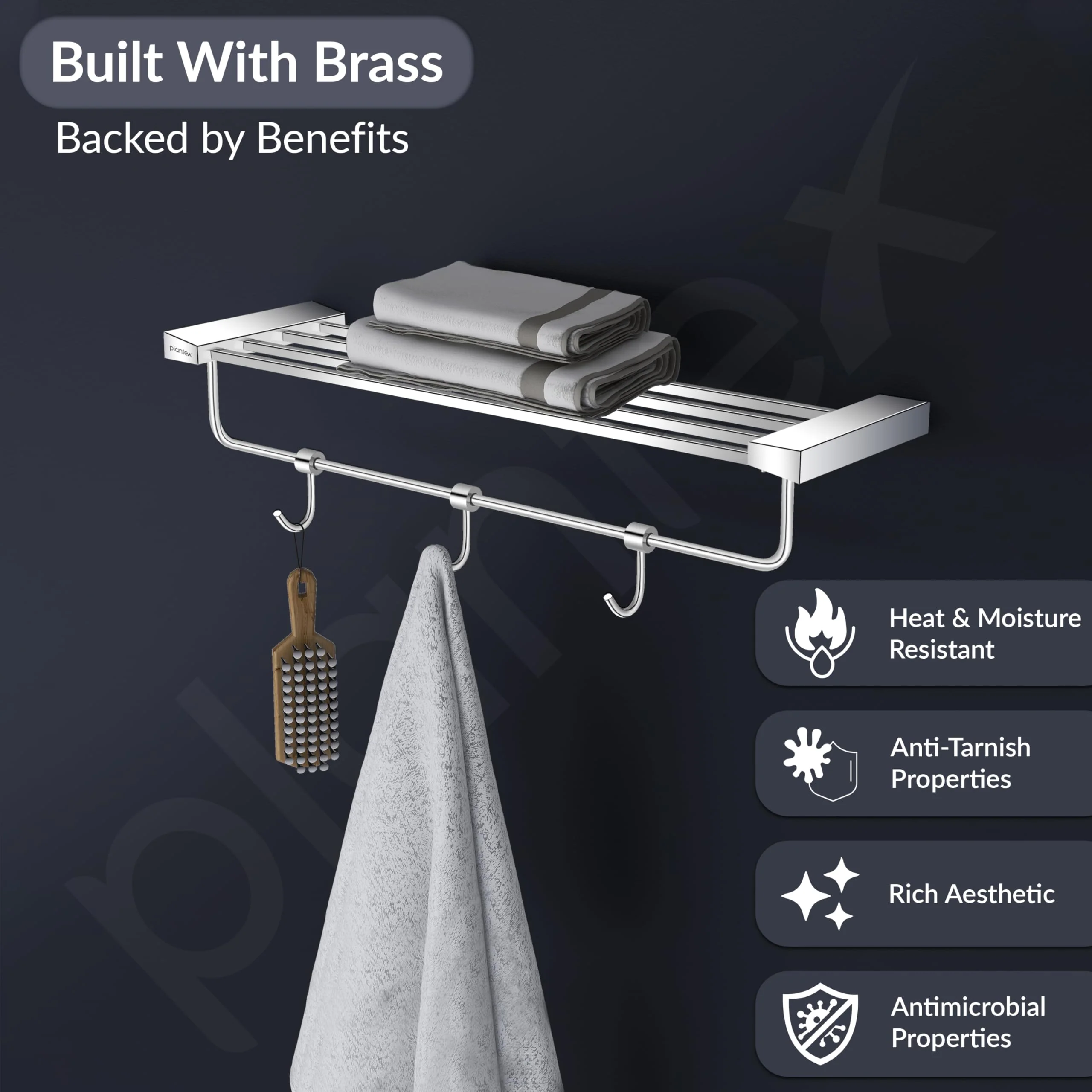 Plantex Smero Pure Brass 24 inch Towel Rack for Bathroom/Towel Stand/Hanger/Towel Holder/Towel Bar/Bathroom Accessories - Arrete (Chrome) - Image 4