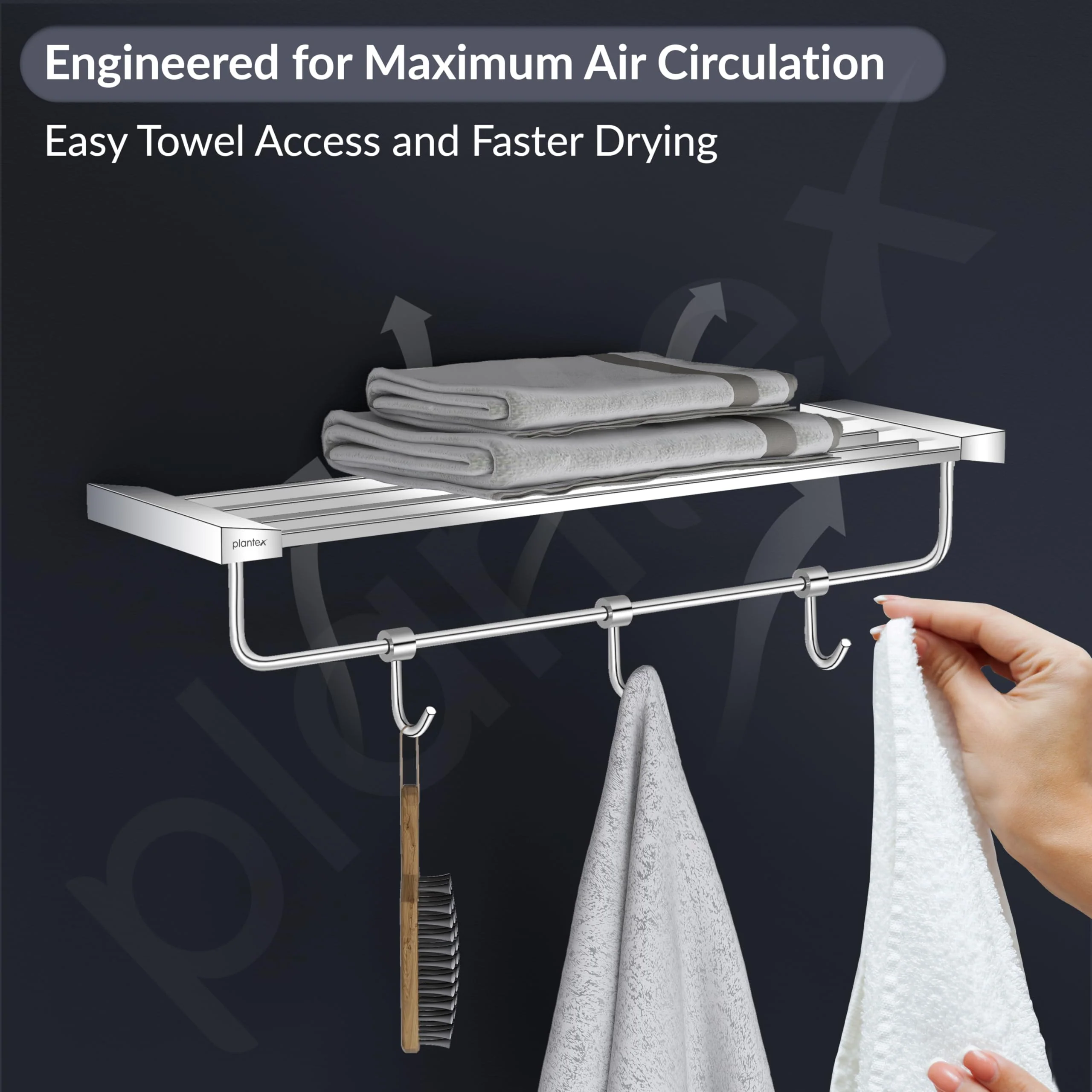 Plantex Smero Pure Brass 24 inch Towel Rack for Bathroom/Towel Stand/Hanger/Towel Holder/Towel Bar/Bathroom Accessories - Arrete (Chrome) - Image 7