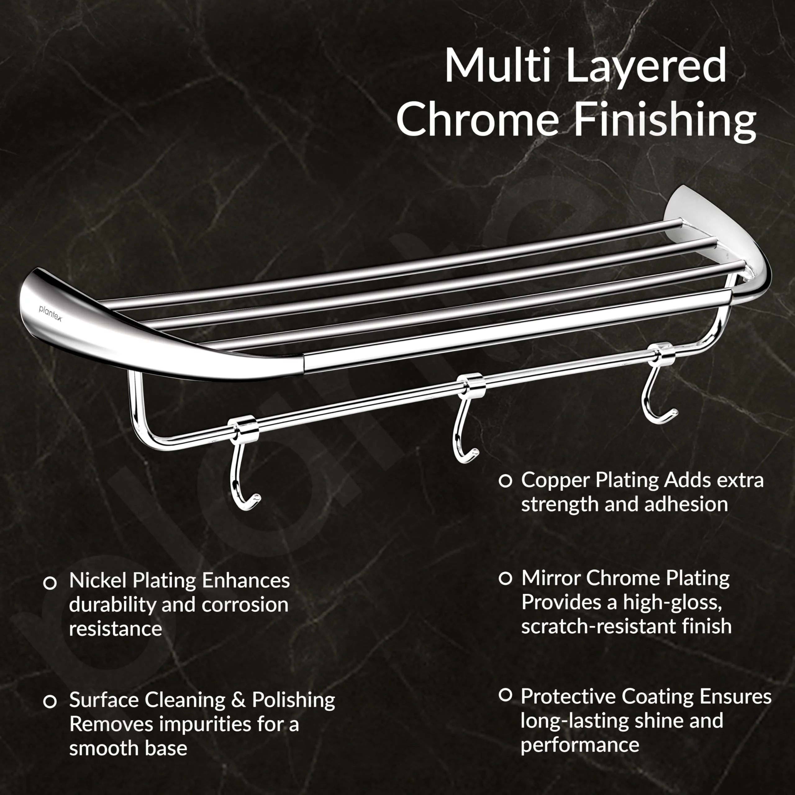 Plantex Smero Pure Brass 24 inch Towel Rack for Bathroom/Towel Stand/Hanger/Towel Holder/Towel Bar/Bathroom Accessories - Craft (Chrome) - Image 4