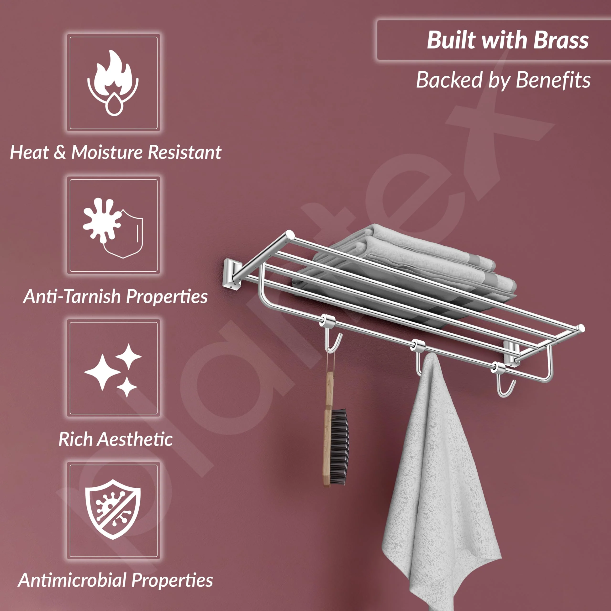 Plantex Smero Pure Brass 24 inch Towel Rack for Bathroom/Towel Stand/Hanger/Towel Holder/Towel Bar/Bathroom Accessories - Superb (Chrome) - Image 4