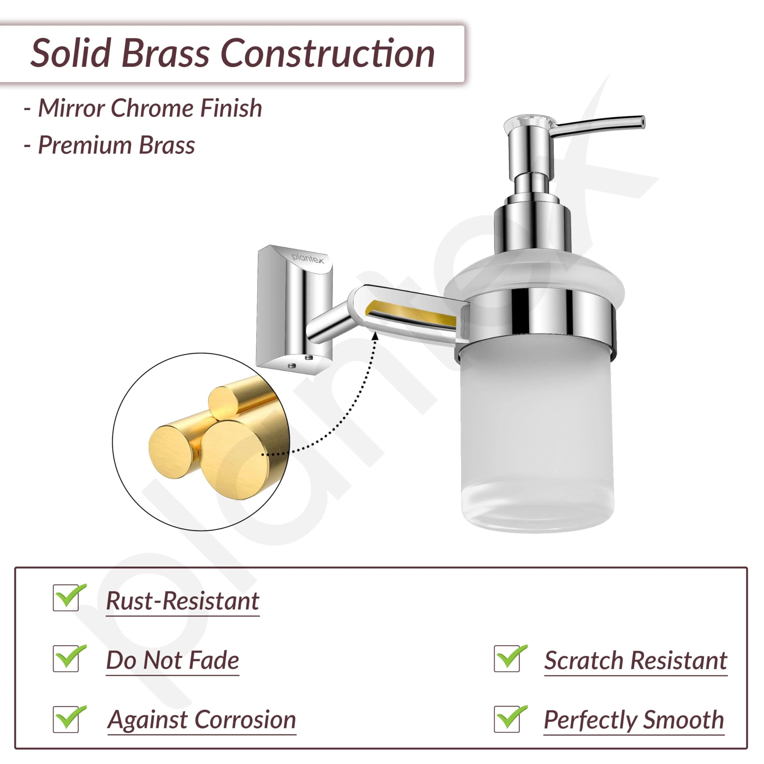 Plantex Smero Pure Brass Made Hand Wash Holder for Wash Basin/Liquid Soap Dispenser/Shampoo Dispenser - Superb (Chrome) - Image 2