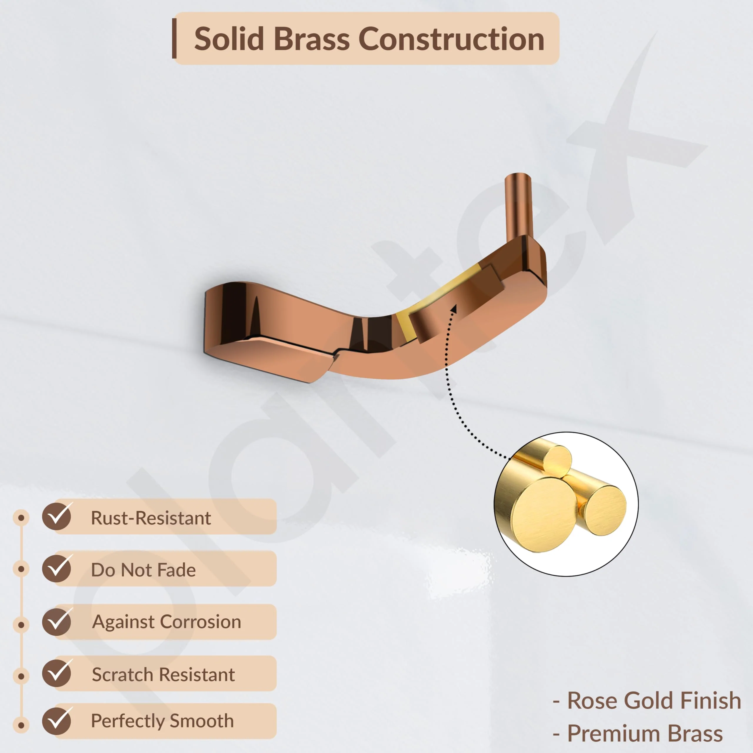 Plantex Smero Pure Brass Made Robe Hook for Bathroom/Cloth Hanger for Wall/Hooks for Clothes Hanging - Smart (PVD Rose Gold) - Image 2