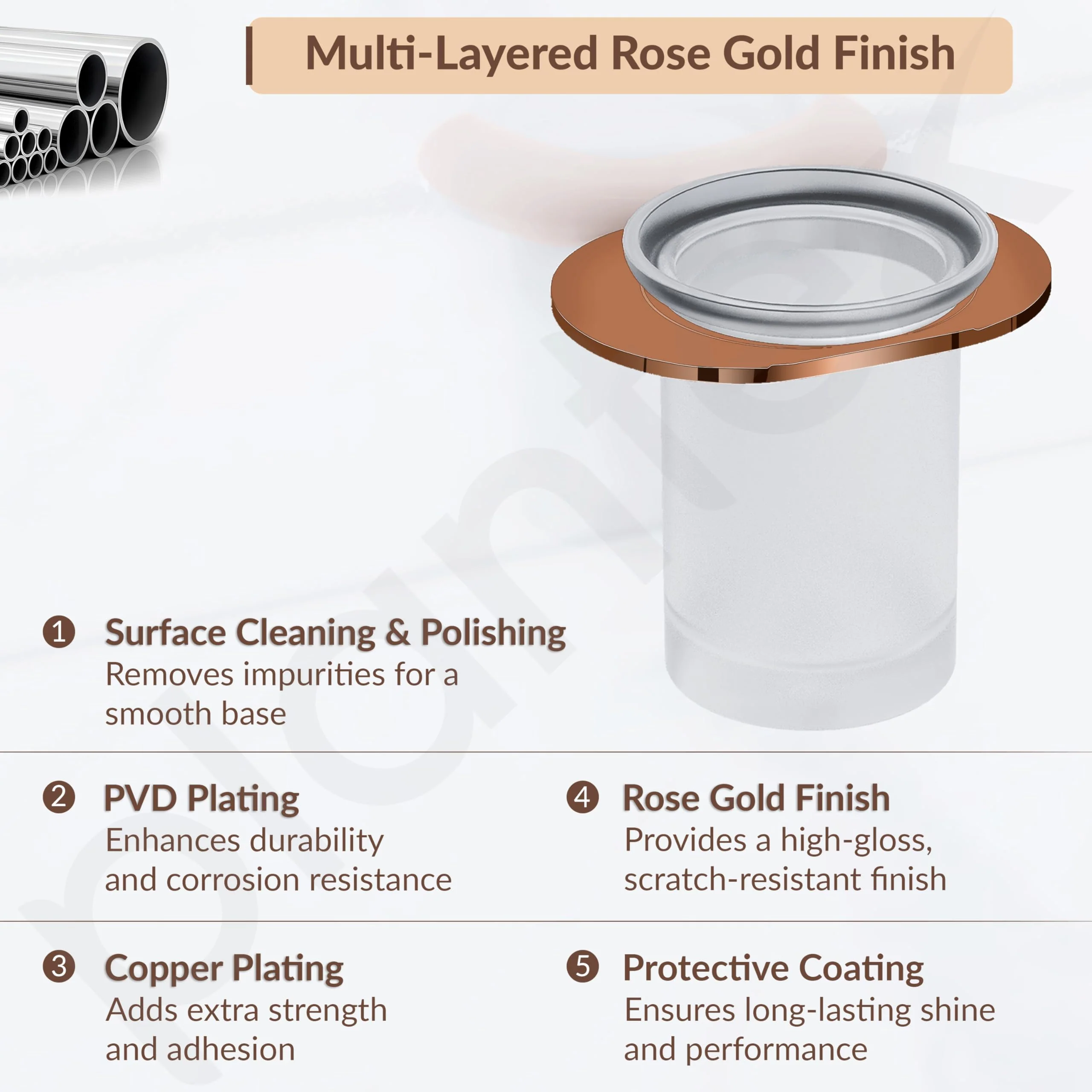 Plantex Smero Pure Brass Tooth Brush Holder/Tumbler Holder/Toothpaste Holder/Bathroom Accessories - Smart (PVD Rose Gold) - Image 3