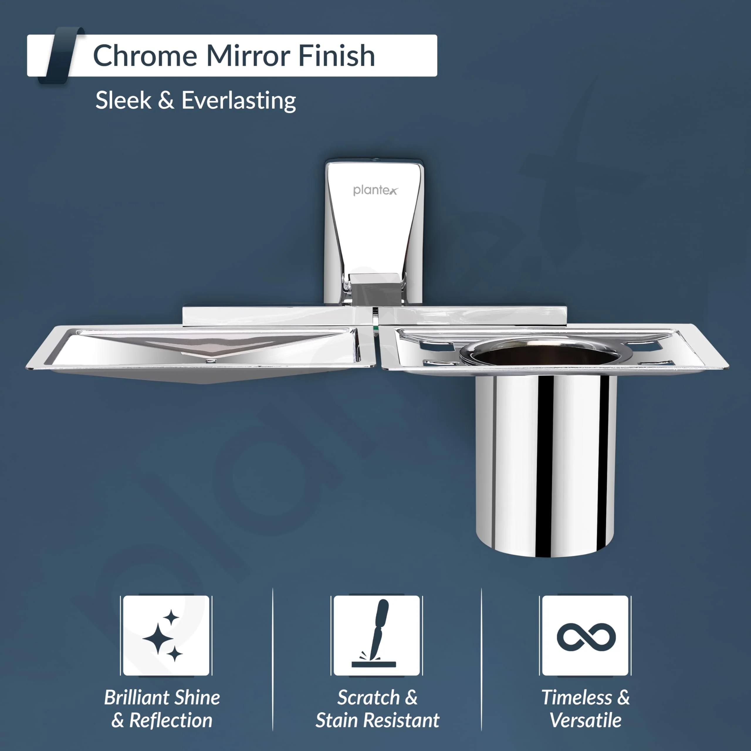 Plantex Soap Dish with Tumbler Holder/304 Grade Stainless Steel 2in1 Soap Dish with Tumbler Stand/Soap Case/Tooth Brush Holder for Bathroom - Crystal (Chrome) - Image 3