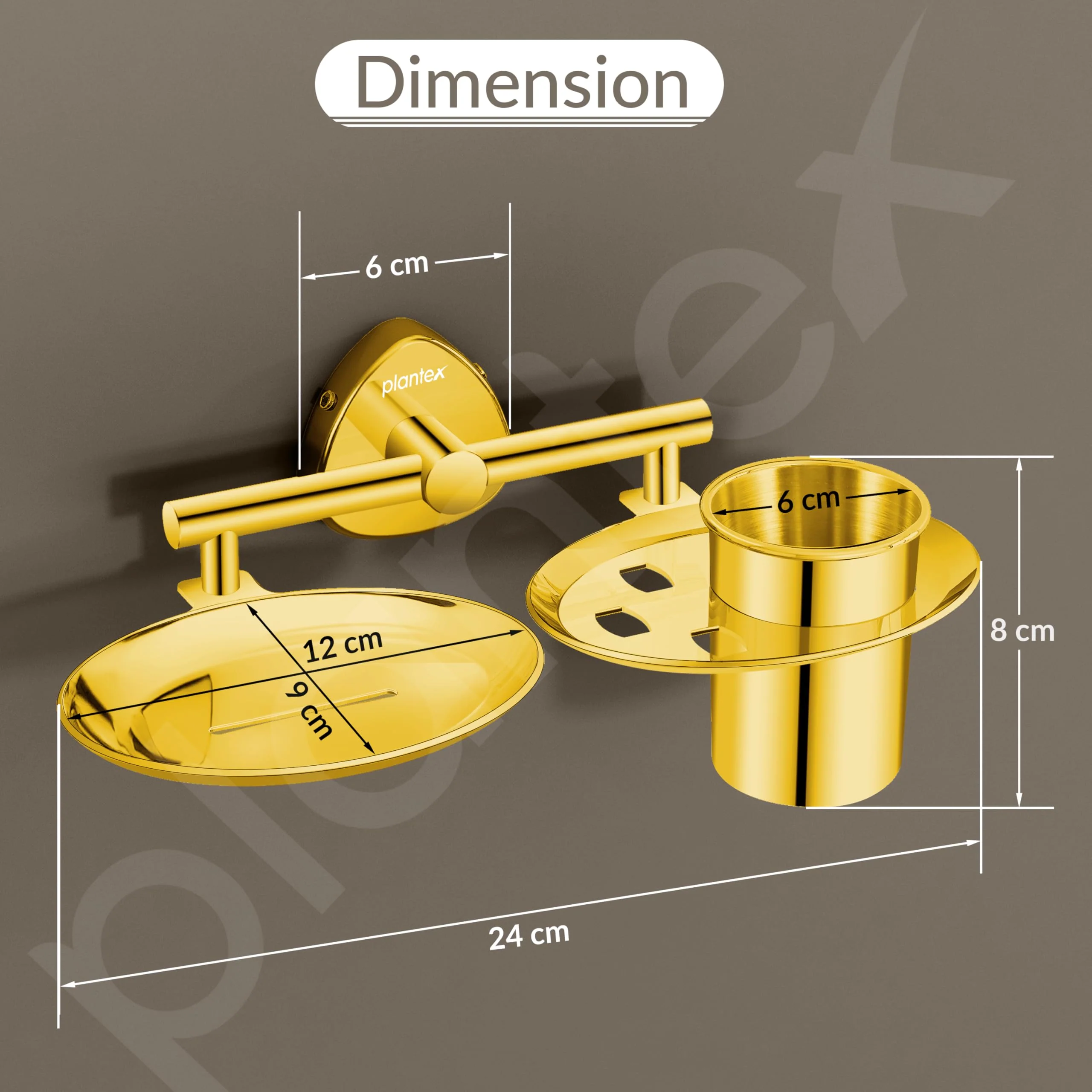 Plantex Soap Dish with Tumbler Holder/J4 Stainless Steel 2in1 Soap Dish with Tumbler Stand/Soap Case/Toothbrush Holder for Bathroom - Pack of 1 (R-217A, Gold) - Image 3