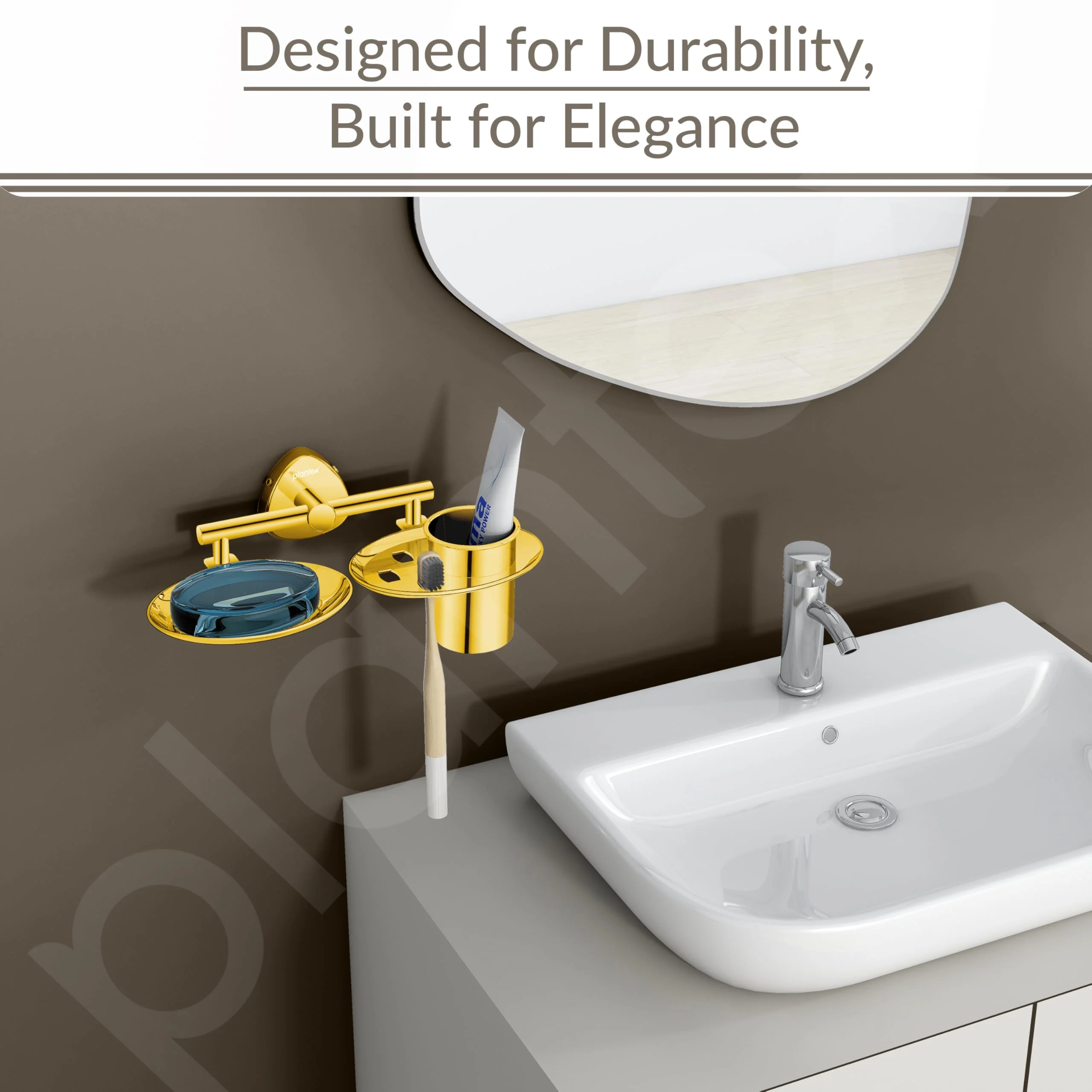 Plantex Soap Dish with Tumbler Holder/J4 Stainless Steel 2in1 Soap Dish with Tumbler Stand/Soap Case/Toothbrush Holder for Bathroom - Pack of 1 (R-217A, Gold) - Image 7