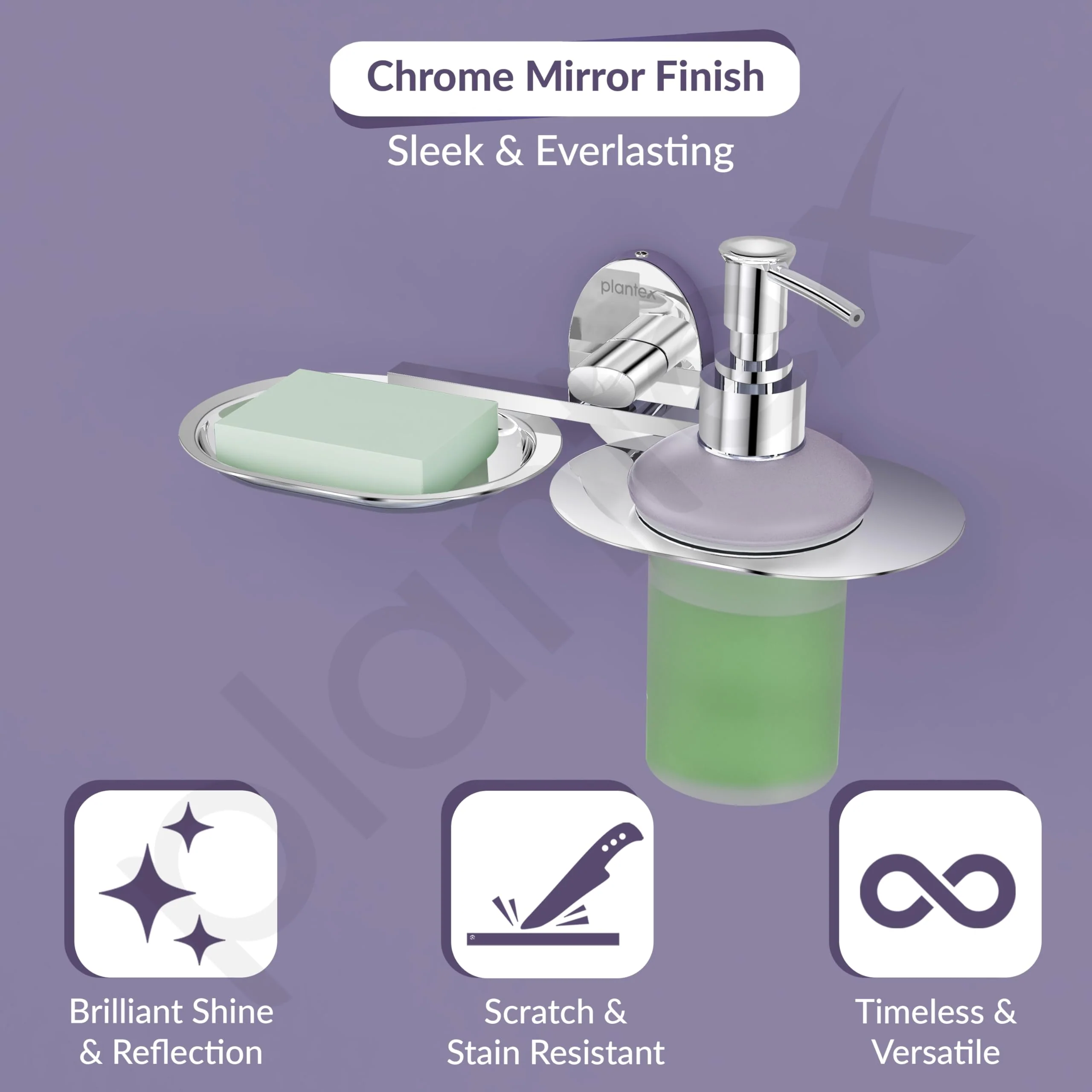 Plantex Soap Holder with Liquid Soap Dispenser/304 Grade Stainless Steel Soap Dish/Shampoo Dispenser/Soap Case/Handwash Dispenser/Bathroom Accessories - (Olive - Chrome) - Image 3