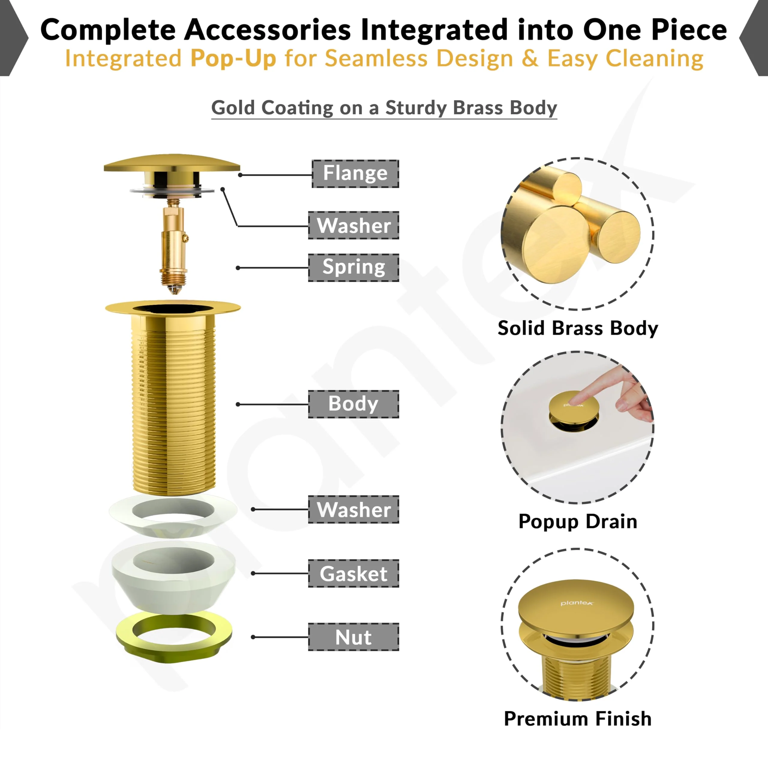 Plantex Solid Brass 3 Inch Waste Coupling for Wash Basin/Full Thread Basin Waste Coupling/Waste Coupling Gold- Pack of 1 (PVD Gold) - Image 5