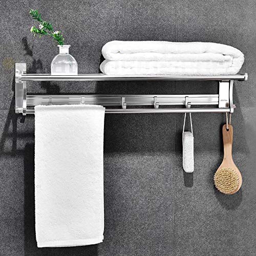 Plantex Space Aluminum Foldable Towel Rack/Towel Stand for Bathroom/Towel Hanger/Bathroom Accessories (24-Inch) - Silver - Image 6