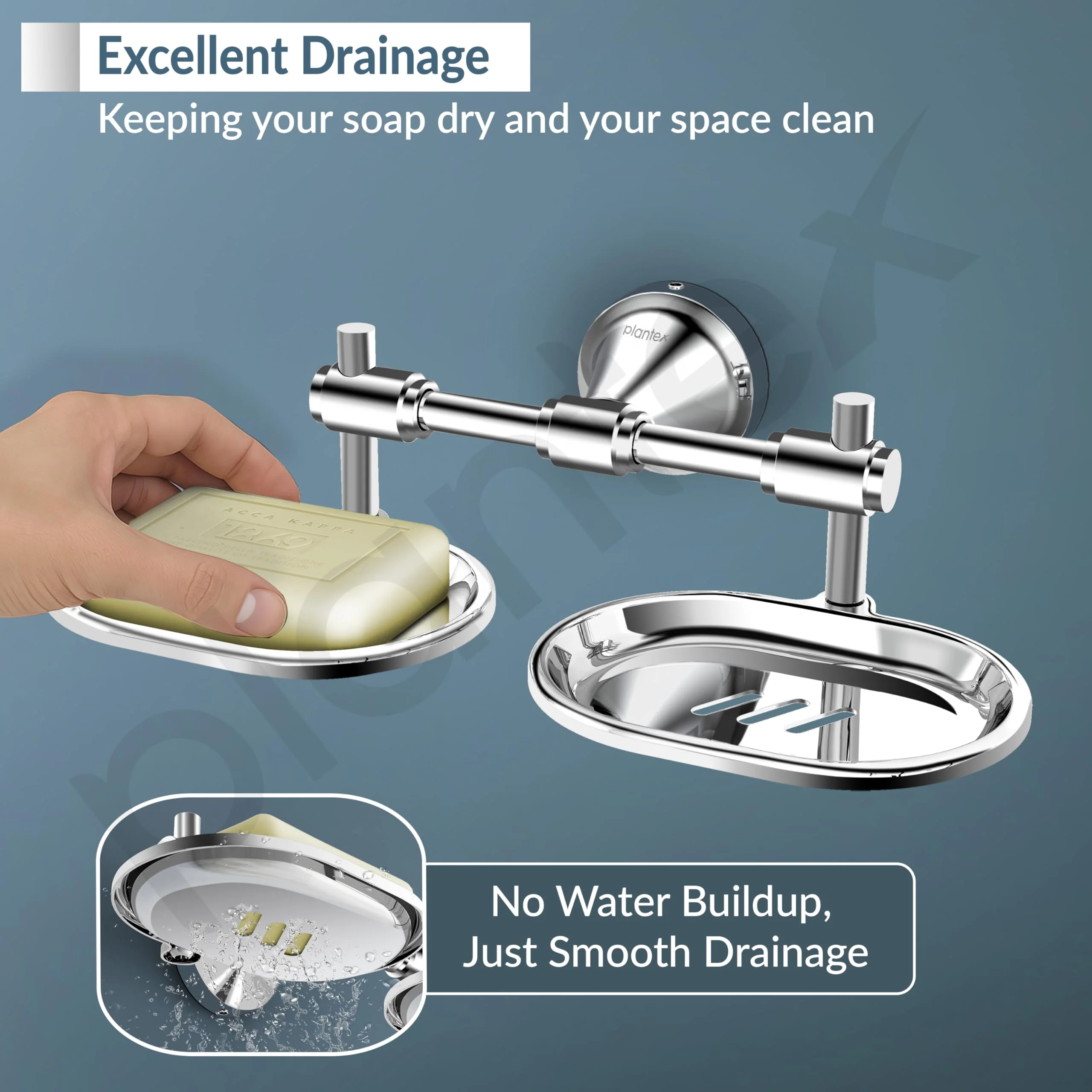 Plantex Stainless Steel 304 Grade Niko Double Soap Holder for Bathroom/Soap Dish/Bathroom Soap Stand/Bathroom Accessories(Chrome) - Pack of 1 - Image 6