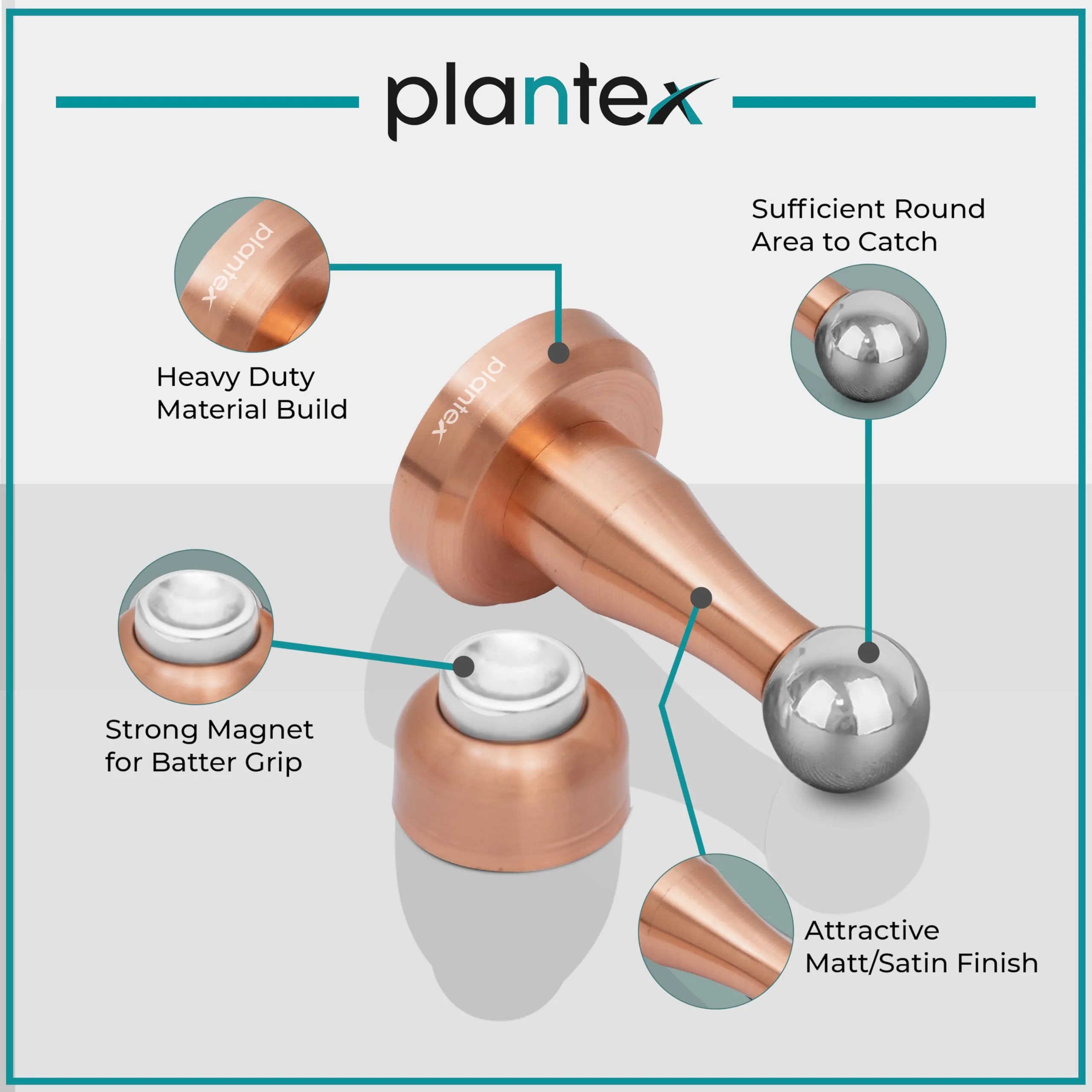 Plantex Stainless Steel 360 Degree 4 inch Door Magnet Stopper for Home/Office/Hotel Wall and Floor Mounted Soft-Catcher to Hold Wooden/Glass/PVC Door - Pack of 2 (PVD Rose Gold Finish) - Image 5