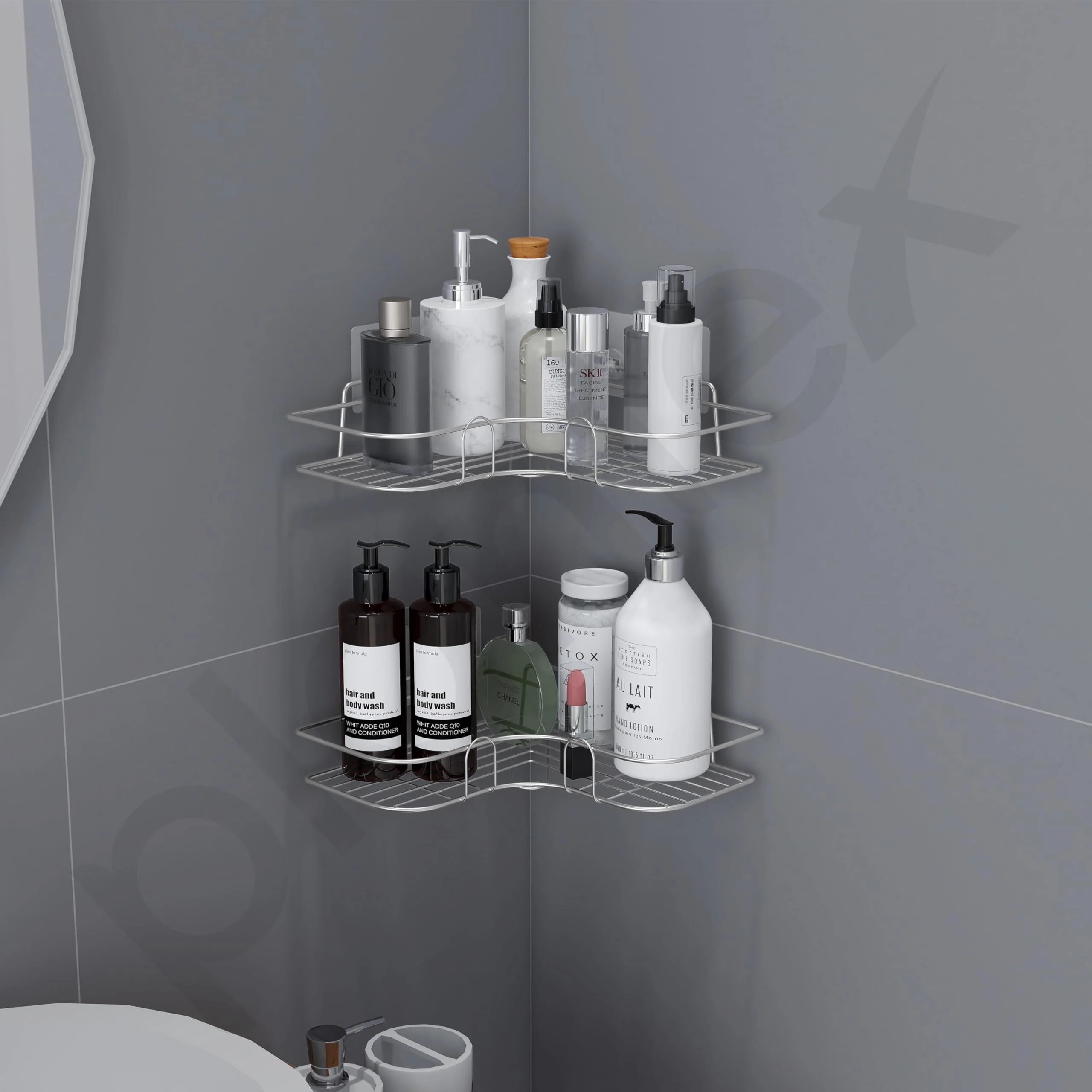 Plantex Stainless Steel Bathroom Corner Shelf for Wall/Bathroom Organiser Without Drill/Self Adhesive Bathroom Shelf- Pack of 1 (Chrome) - Image 2
