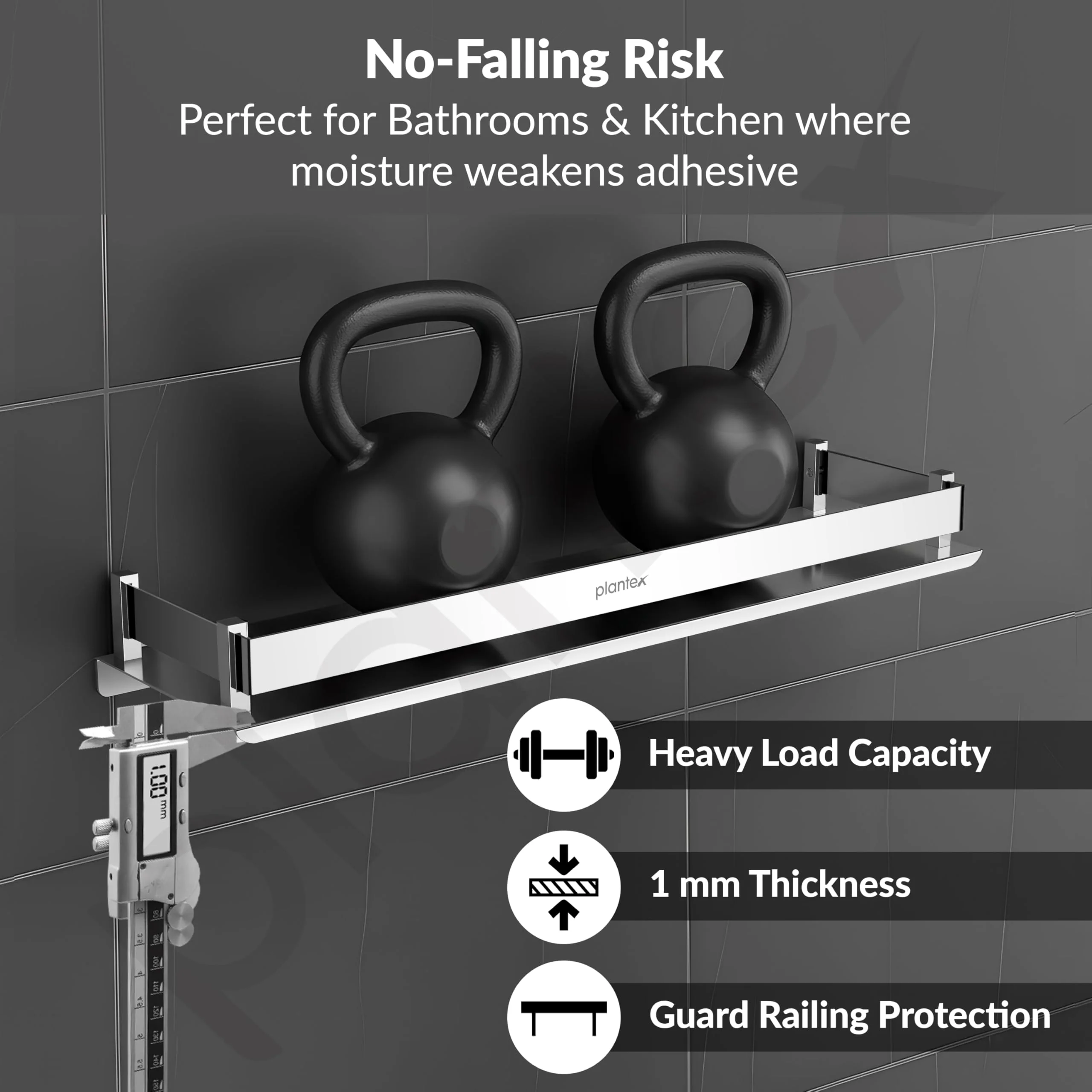 Plantex Stainless Steel Bathroom Shelf Rack/Bathroom Organizer/Wall Shelf for Bathroom Accessories Set/Kitchen Stand/Kitchen Shelves & Racks-(Chrome 18x5 Inches) - Image 5