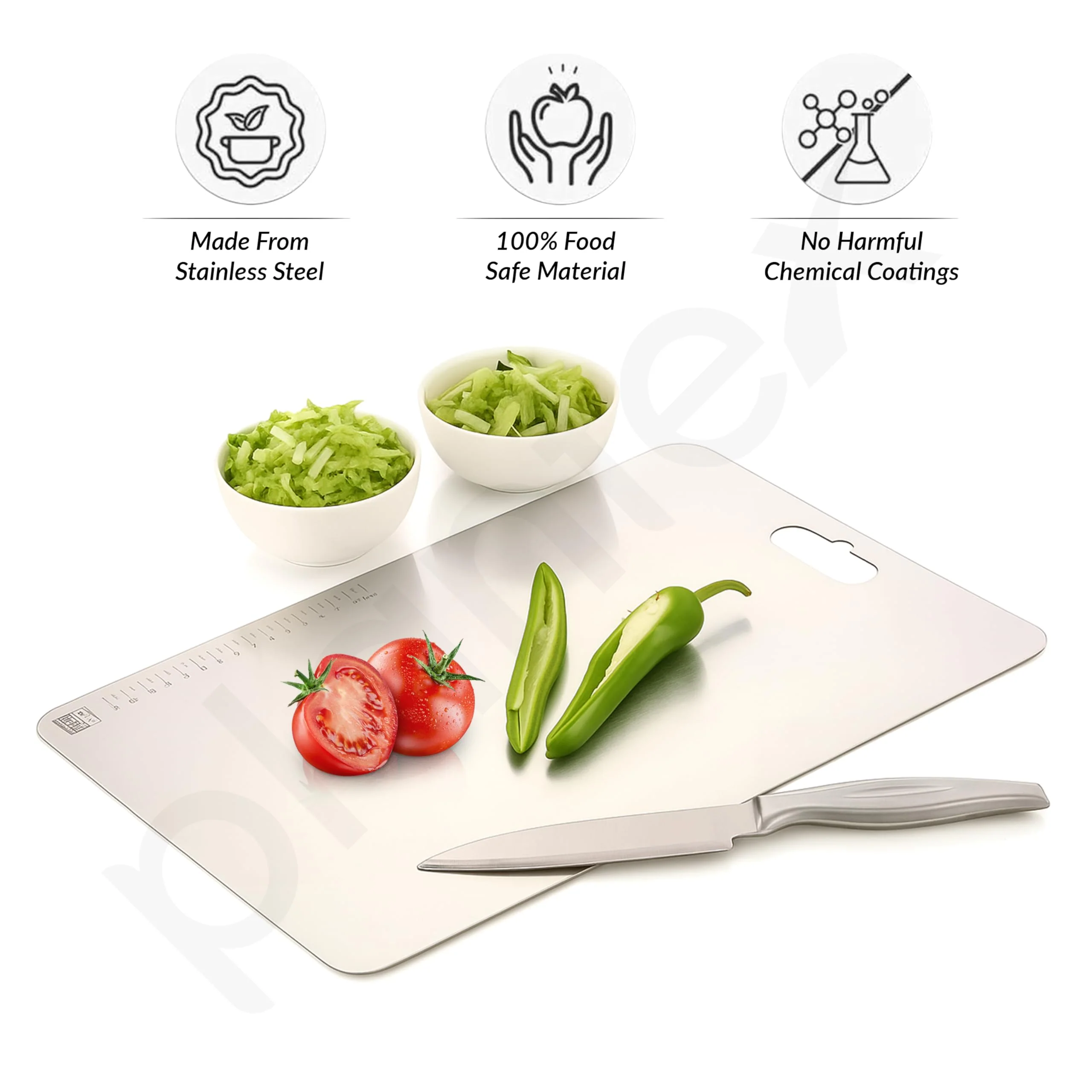 Plantex Stainless Steel Chopping Board/Vegetable Cutting Board/Anti-Bacterial, Scratch-Resistant, Durable, Non-Slip & Knife Friendly Cutting Pad (Size- 31 X 20.5 cm) - Image 2