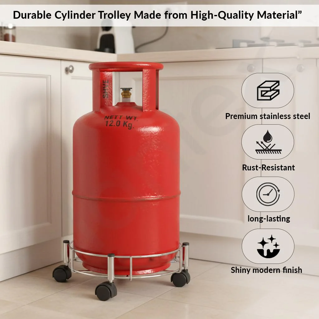 Plantex Stainless Steel Cylinder Trolley with Wheels/Easy to Move/LPG Cylinder Trolley - Image 3