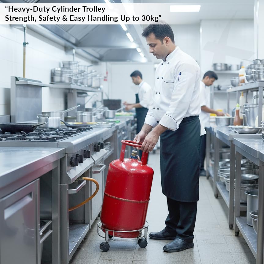 Plantex Stainless Steel Cylinder Trolley with Wheels/Easy to Move/LPG Cylinder Trolley - Image 4