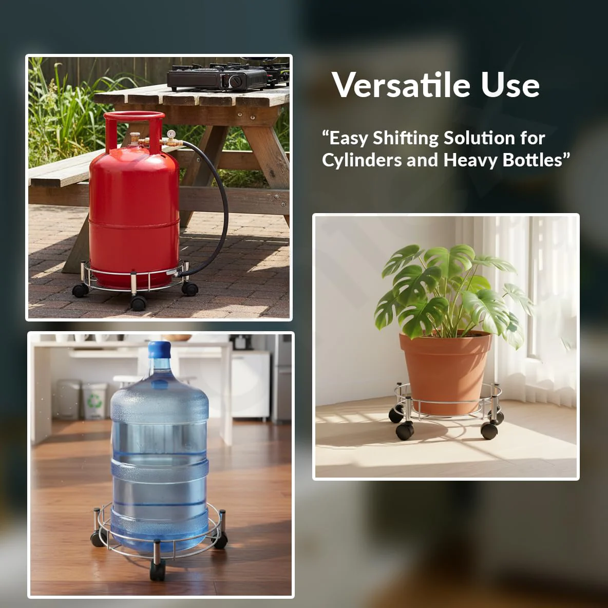 Plantex Stainless Steel Cylinder Trolley with Wheels/Easy to Move/LPG Cylinder Trolley - Image 6