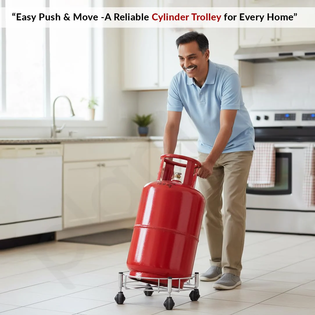 Plantex Stainless Steel Cylinder Trolley with Wheels/Easy to Move/LPG Cylinder Trolley - Image 7