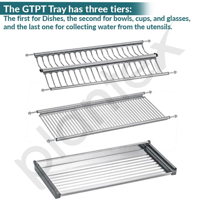 Plantex Stainless Steel Dish Plate Rack Drainer/600mm GTPT Tray for Kitchen/Cabinet Kitchen Organizer for Quick Drying and Storage - Set of 3 Pcs (Chrome) - Image 6