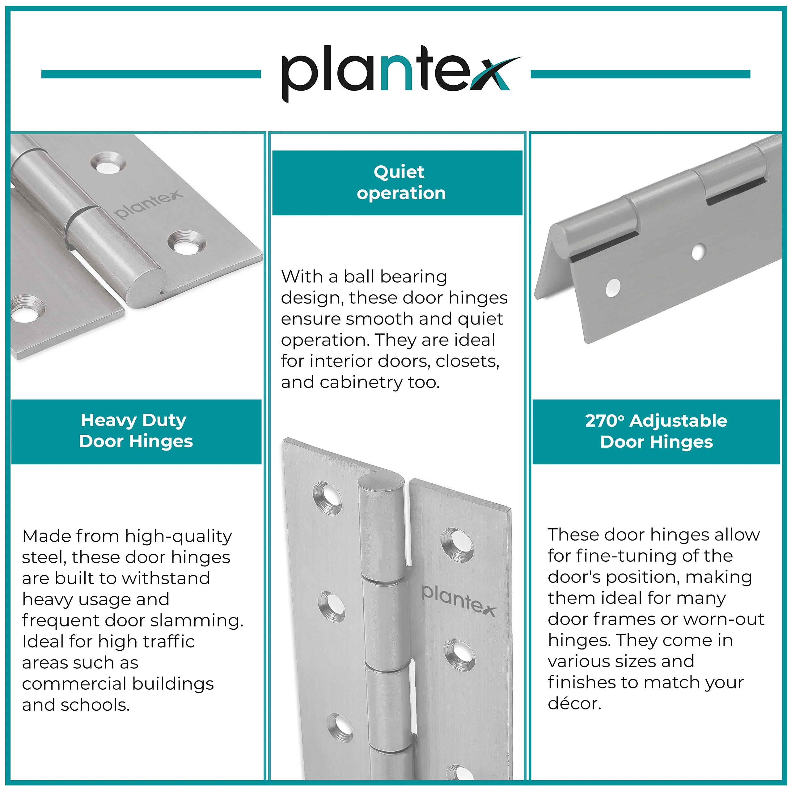Plantex Stainless Steel Door Hinges 3 inch x 16 Gauge/1.5 mm Thickness Home/Office/Hotel for Main Door/Wooden/Bedroom/Kitchen/Kabza - Pack of 3 (Satin Matt) - Image 6