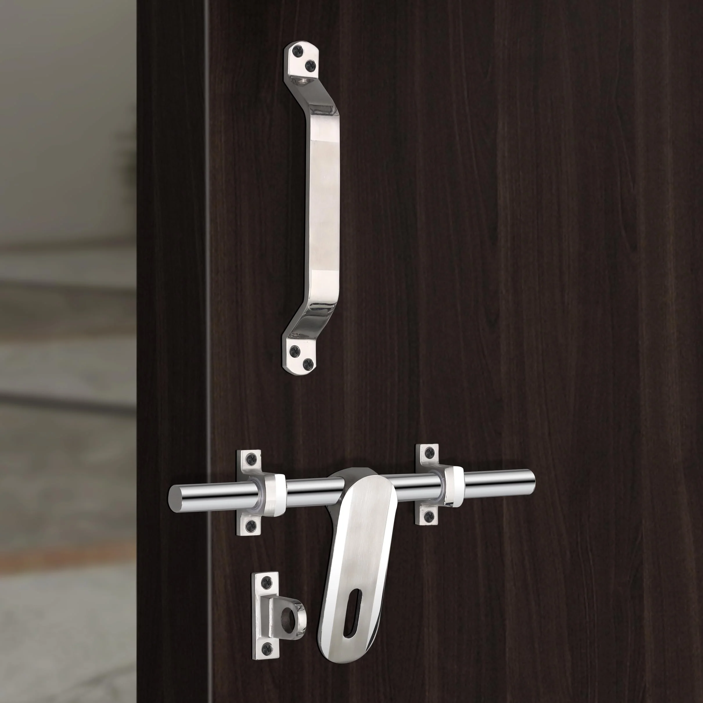 Plantex Stainless Steel Door Kit for Single Door/Door Hardware/Door Accessories (10 inch Al-Drop,8 inch Latch, 8 inch 2 Handles,7 inch Tower Bolt and 4 inch Door Stopper) - (DK-04-Combi) - Image 5