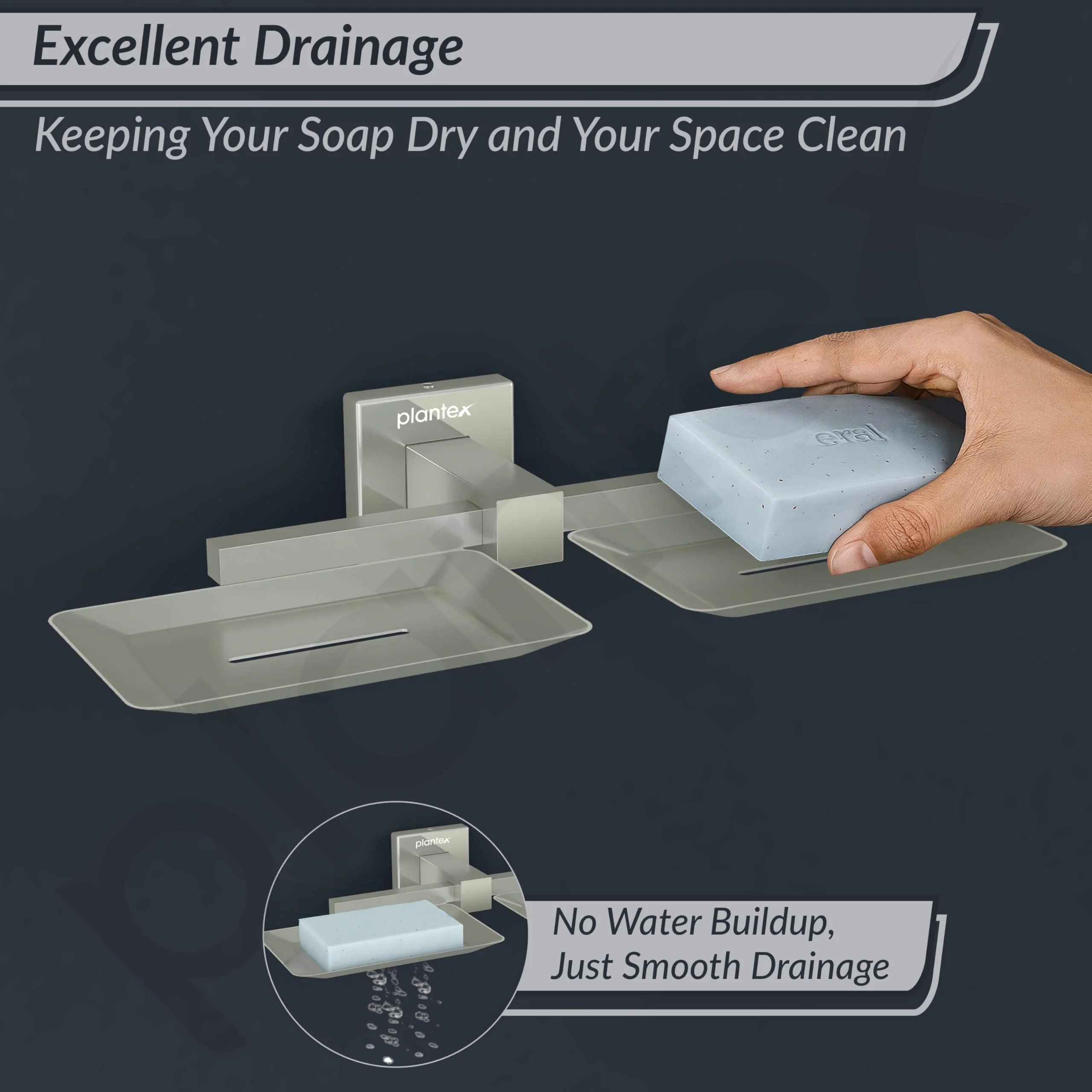 Plantex Stainless Steel Double Soap Holder for Bathroom/Soap Case/Dual Soap Dish/Soap Storage/Bathroom Accessories - Aqua (Satin) - Image 6