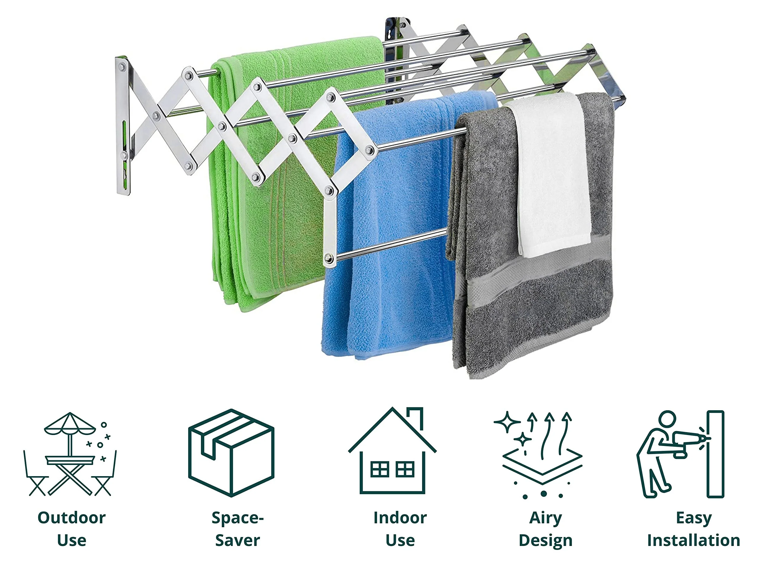 Plantex Stainless Steel Foldable Clothes Drying Rack/Cloth/Towel Stands for Drying Clothes - Wall Mount (Chrome - 24 inch) - Image 3