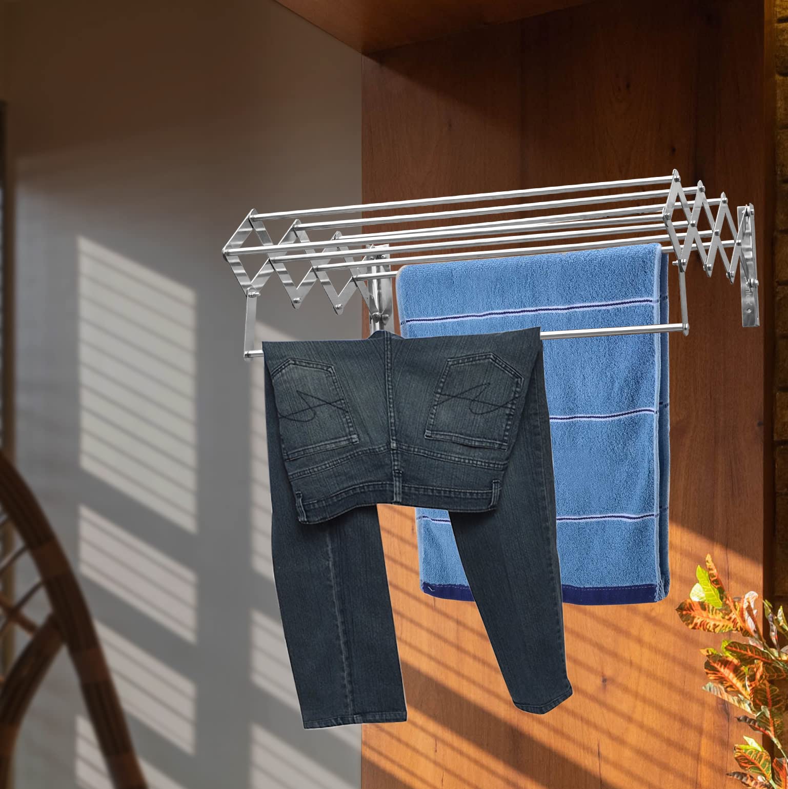 Plantex Stainless Steel Foldable Clothes Drying Rack/Cloth/Towel Stands for Drying Clothes - Wall Mount (Chrome - 24 inch) - Image 4