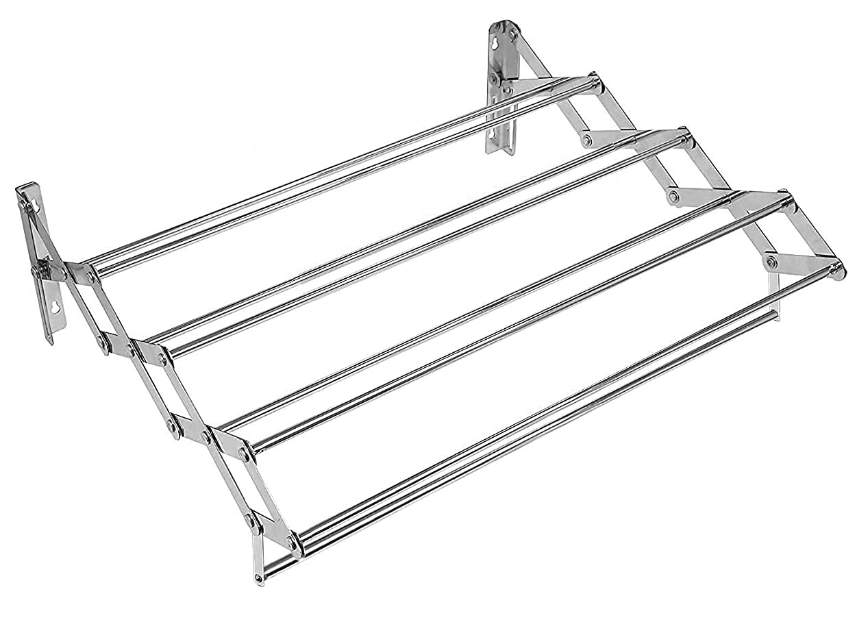 Plantex Stainless Steel Foldable Clothes Drying Rack/Cloth/Towel Stands for Drying Clothes - Wall Mount (Chrome - 24 inch) - Image 6