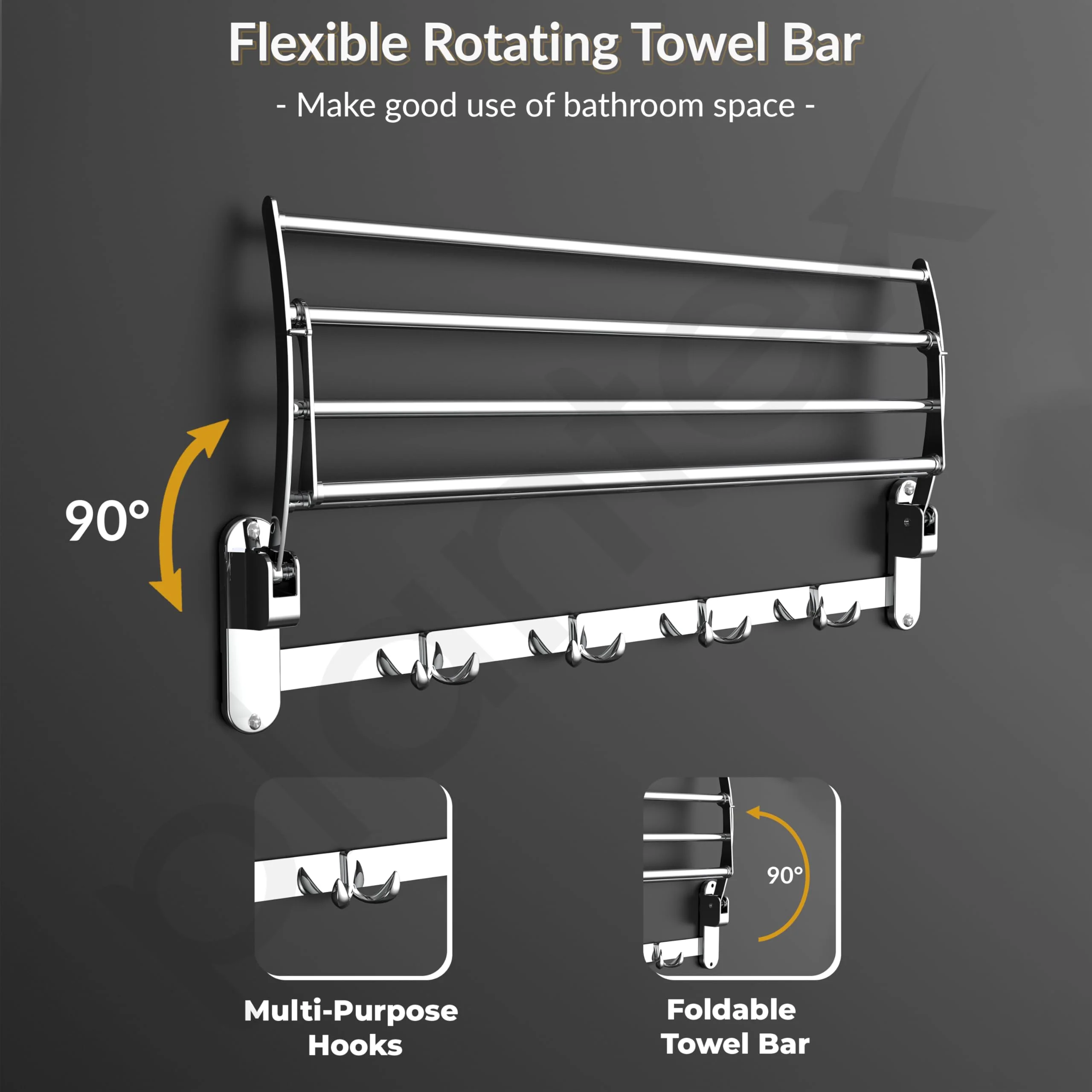 Plantex Stainless Steel Folding Towel Rack for Bathroom/Towel Stand/Hanger/Bathroom Accessories - Pack of 10 (24 Inch-Chrome) - Image 6