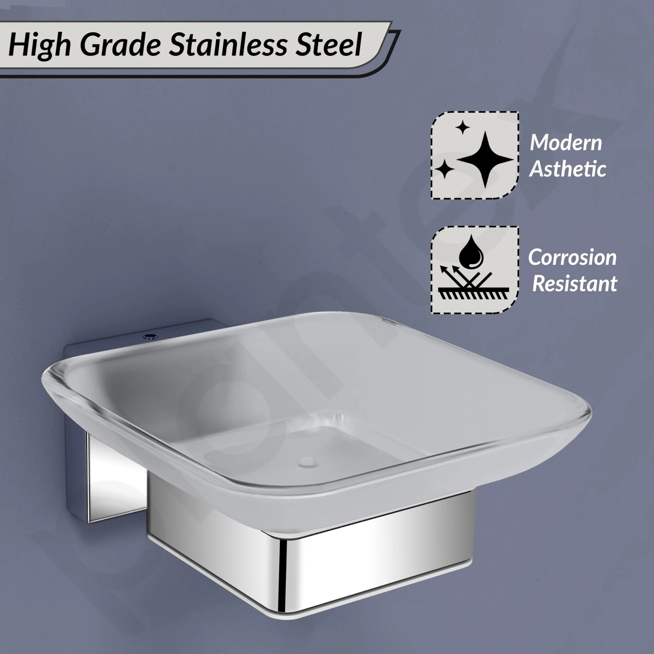 Plantex Stainless Steel Glass Soap Holder for Bathroom/Soap Dish/Soap Case/Soap Stand for Kitchen/Bathroom Accessories - Pack of 1 (Aqua, Chrome) - Image 3
