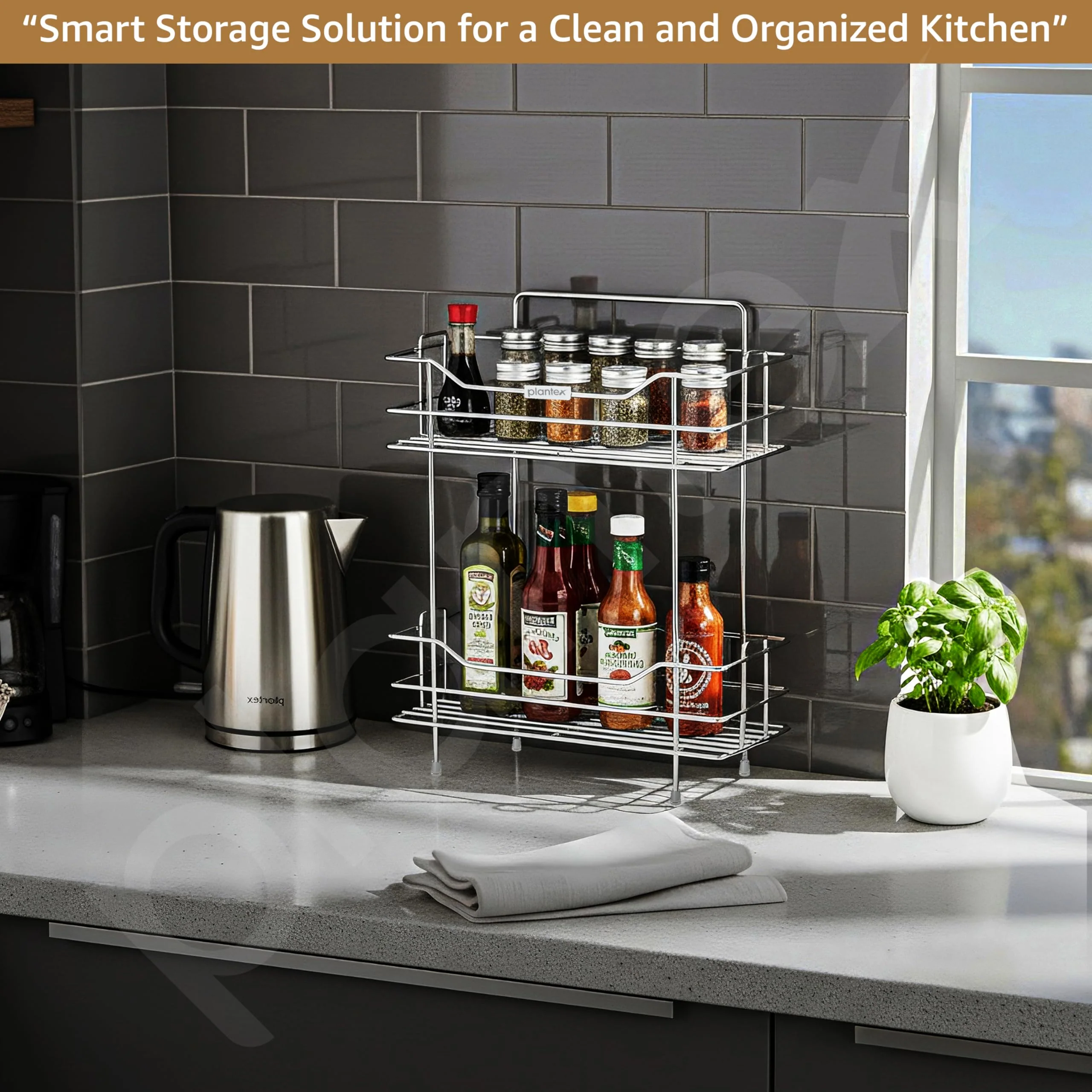 Plantex Stainless Steel Kitchen Rack Stand/2-Tier Spice Rack For Kitchen Storage/Multipurpose Masala Stand for Kitchen - Image 7