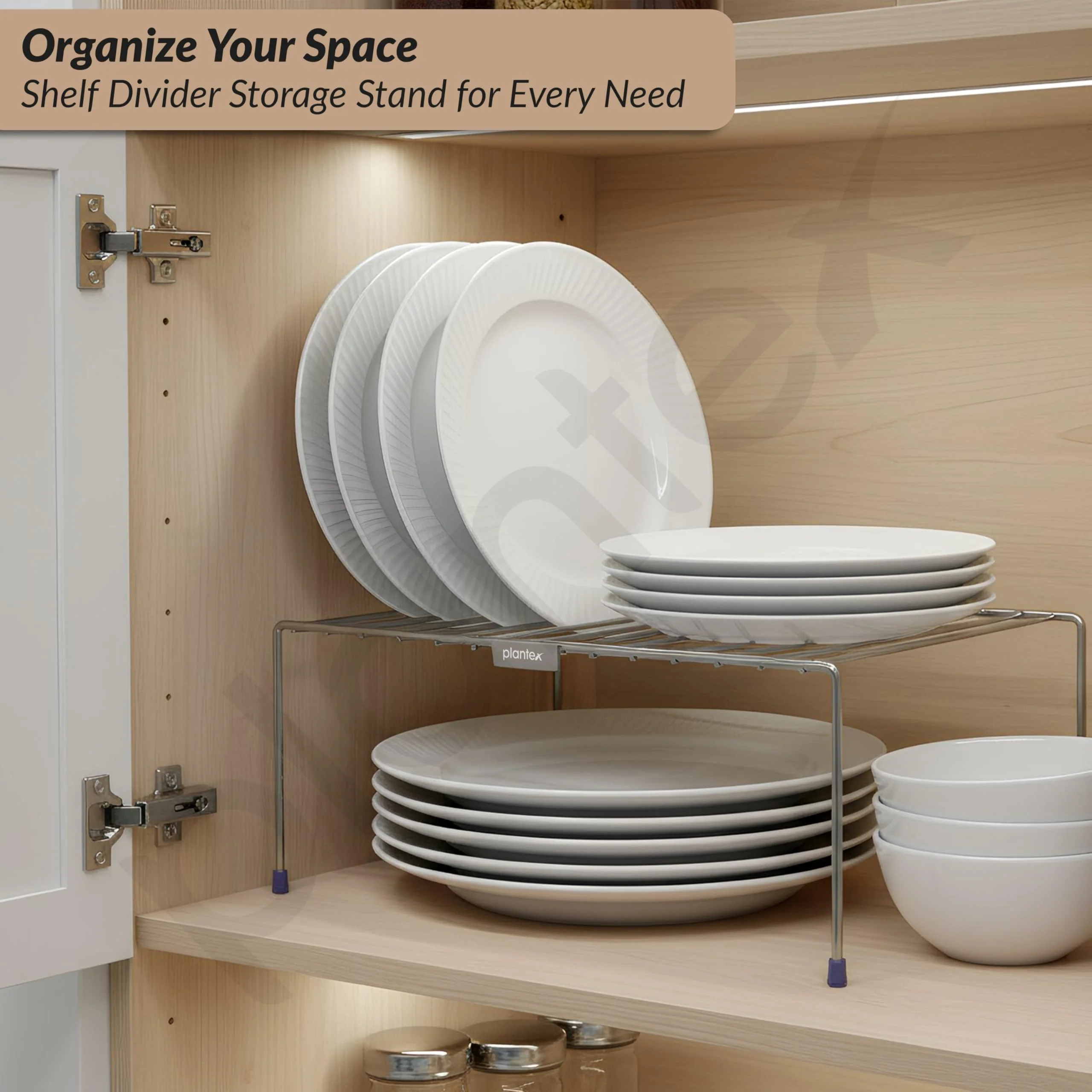 Plantex Stainless Steel Stoarge Rack/Shelf Divider for Kitchen/Storage Rack for Cabinet/Plate Stand/Dish Rack (Chrome) - Image 3
