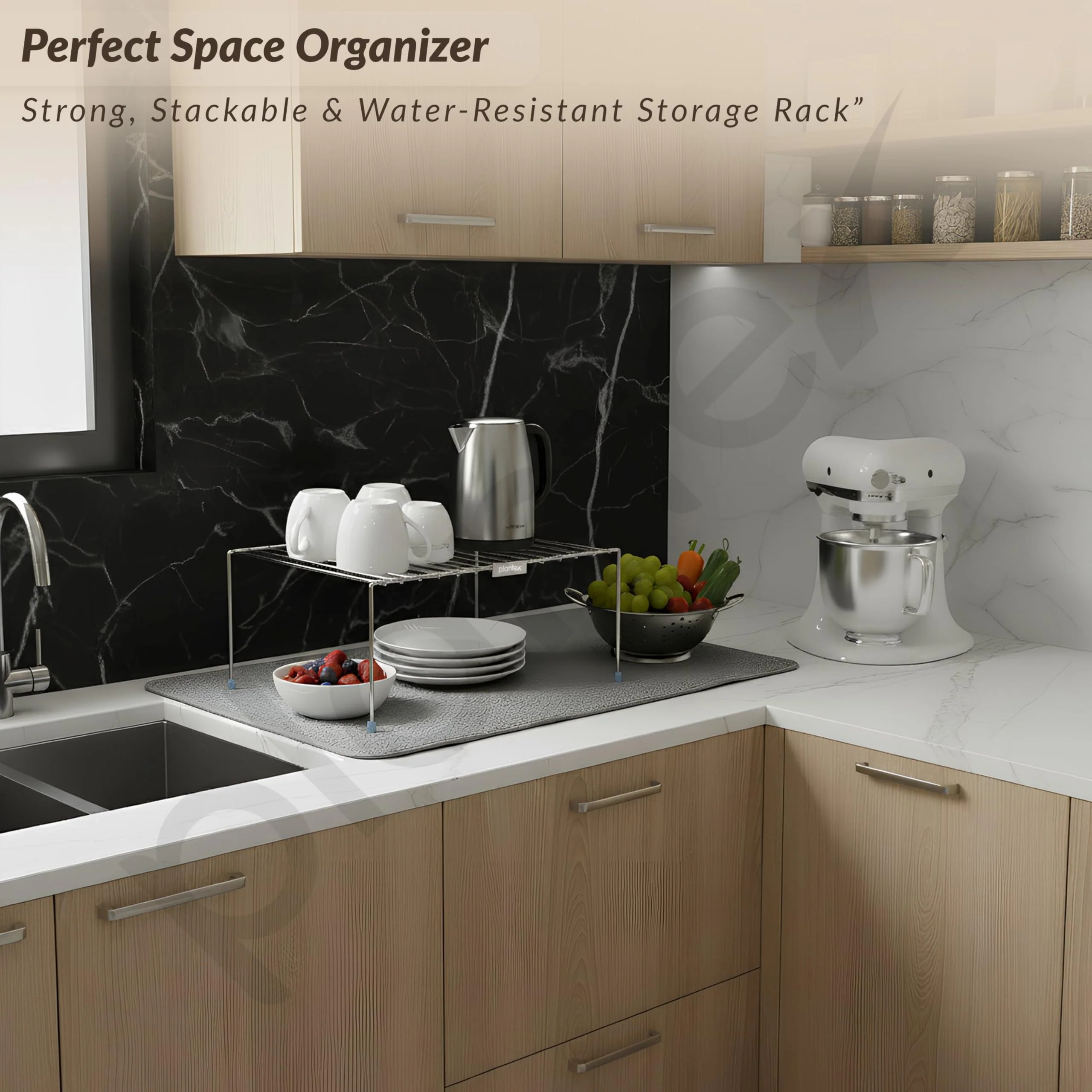 Plantex Stainless Steel Stoarge Rack/Shelf Divider for Kitchen/Storage Rack for Cabinet/Plate Stand/Dish Rack (Chrome) - Image 7