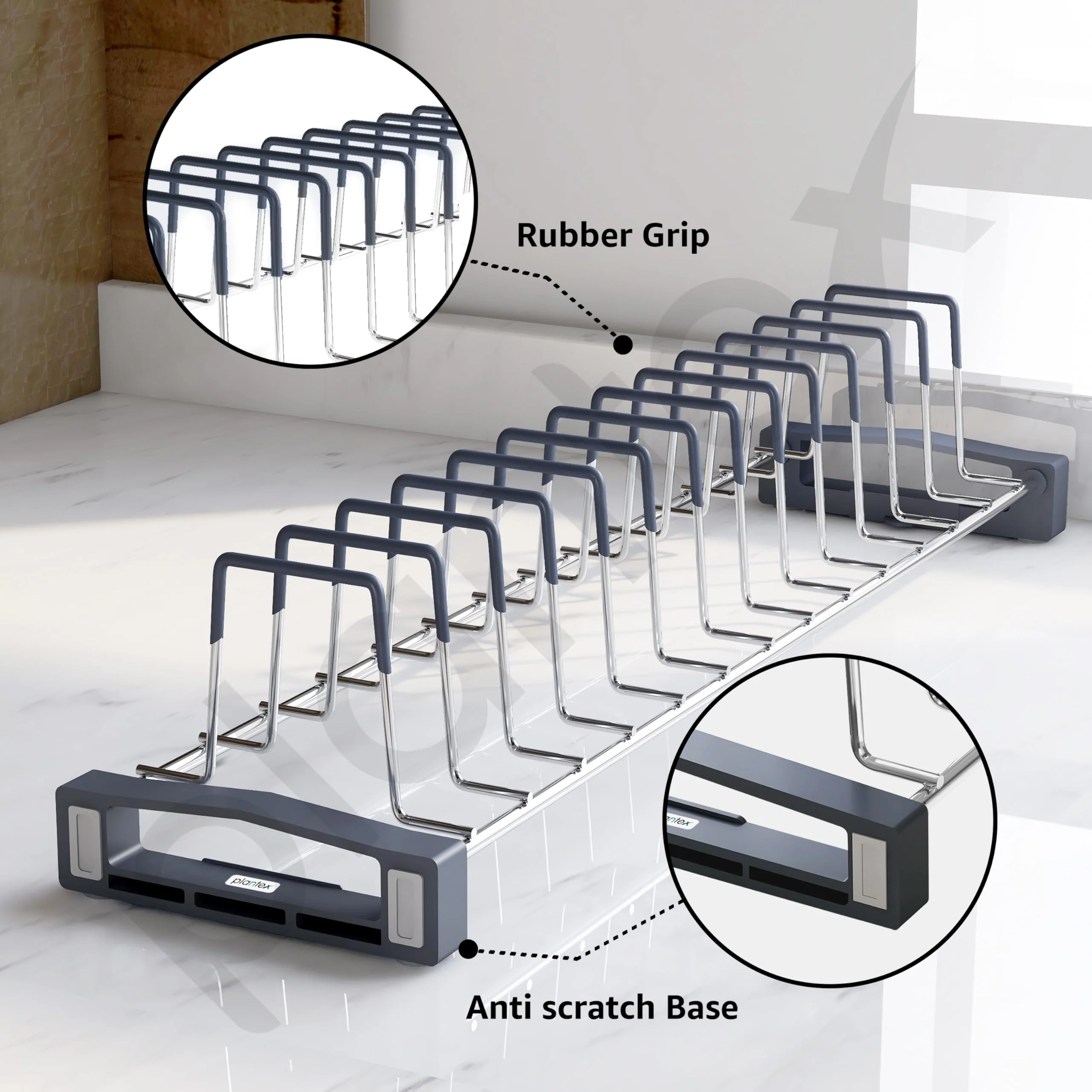Plantex Stainless Steel Plate Rack/Thali Stand/Tandem Box Plate Stand/Dish Racks/Plate Holder for Modular Kitchen- Set of 2 (Chrome) - Image 3