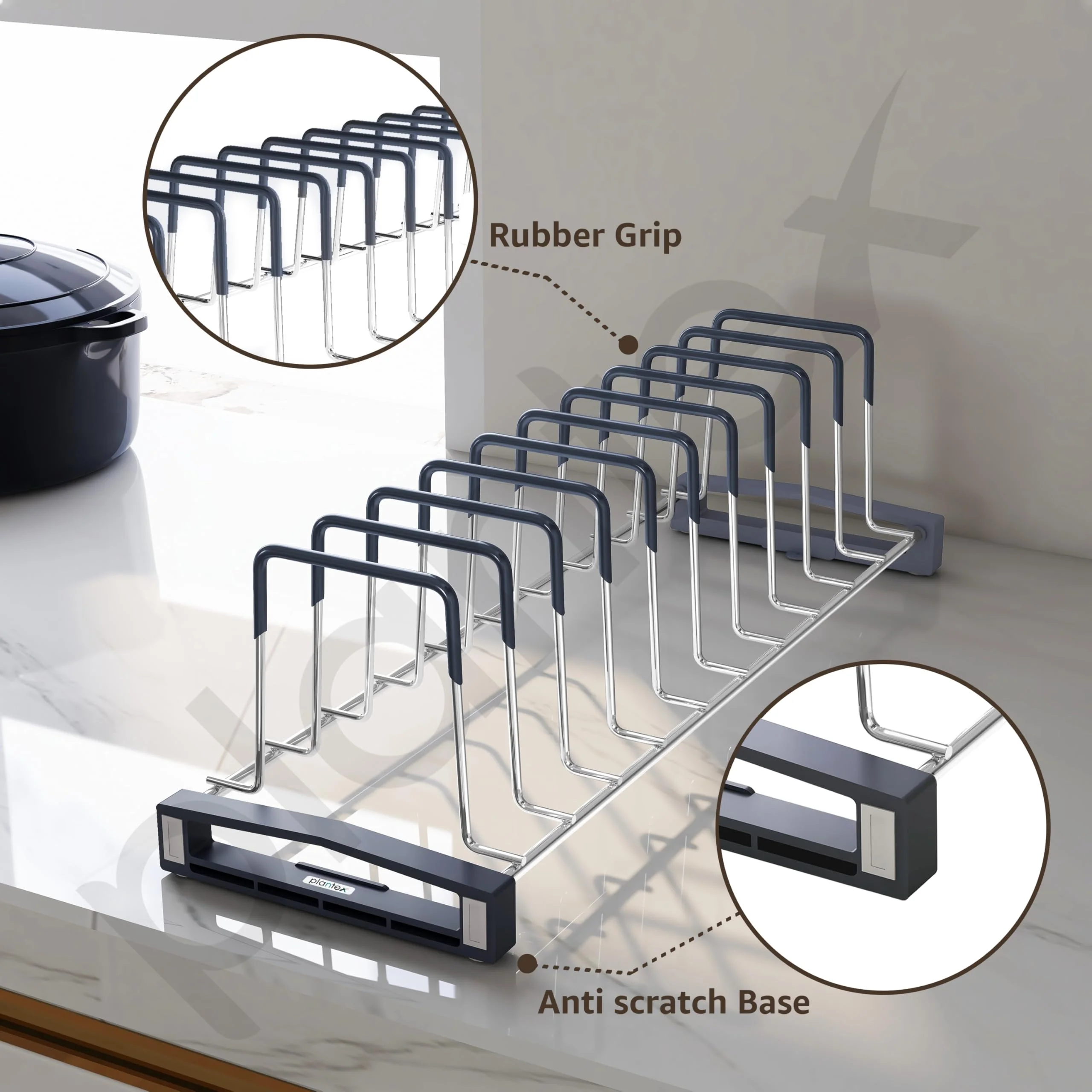 Plantex Stainless Steel Plate Stand/Dish Rack/Thali Stand for Modular Kitchen/Tandem Box Accessories - 12 Sections (Chrome/Pack of 1) - Image 5