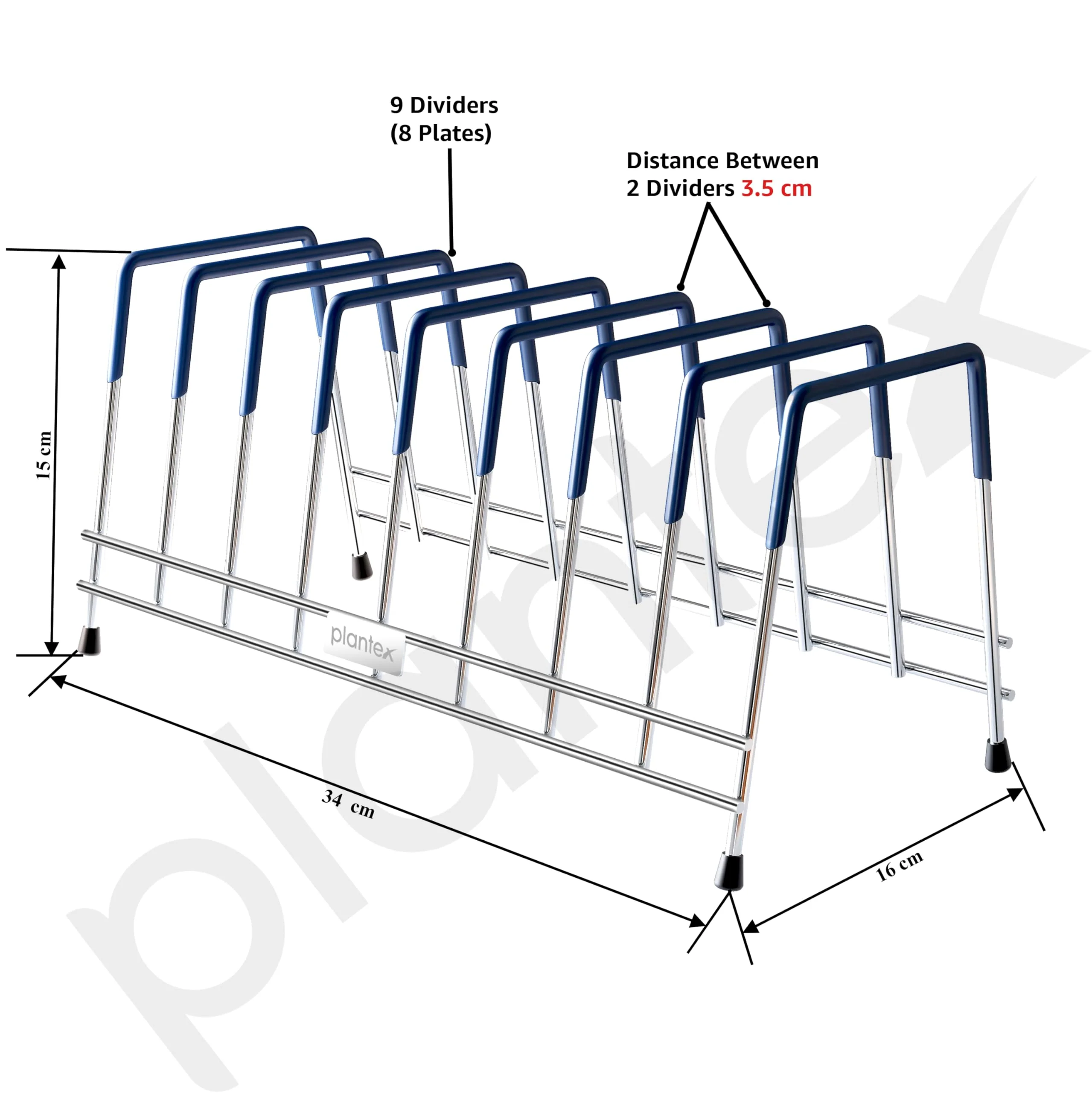 Plantex Stainless Steel Plate Stand for Kitchen Cabinet/10 Slot Plate Rack for Kitchen/6-Inch Rubber-Gripped Dish Stand(Size-6Inches, Slot- 10, Pack of 1) - Image 2