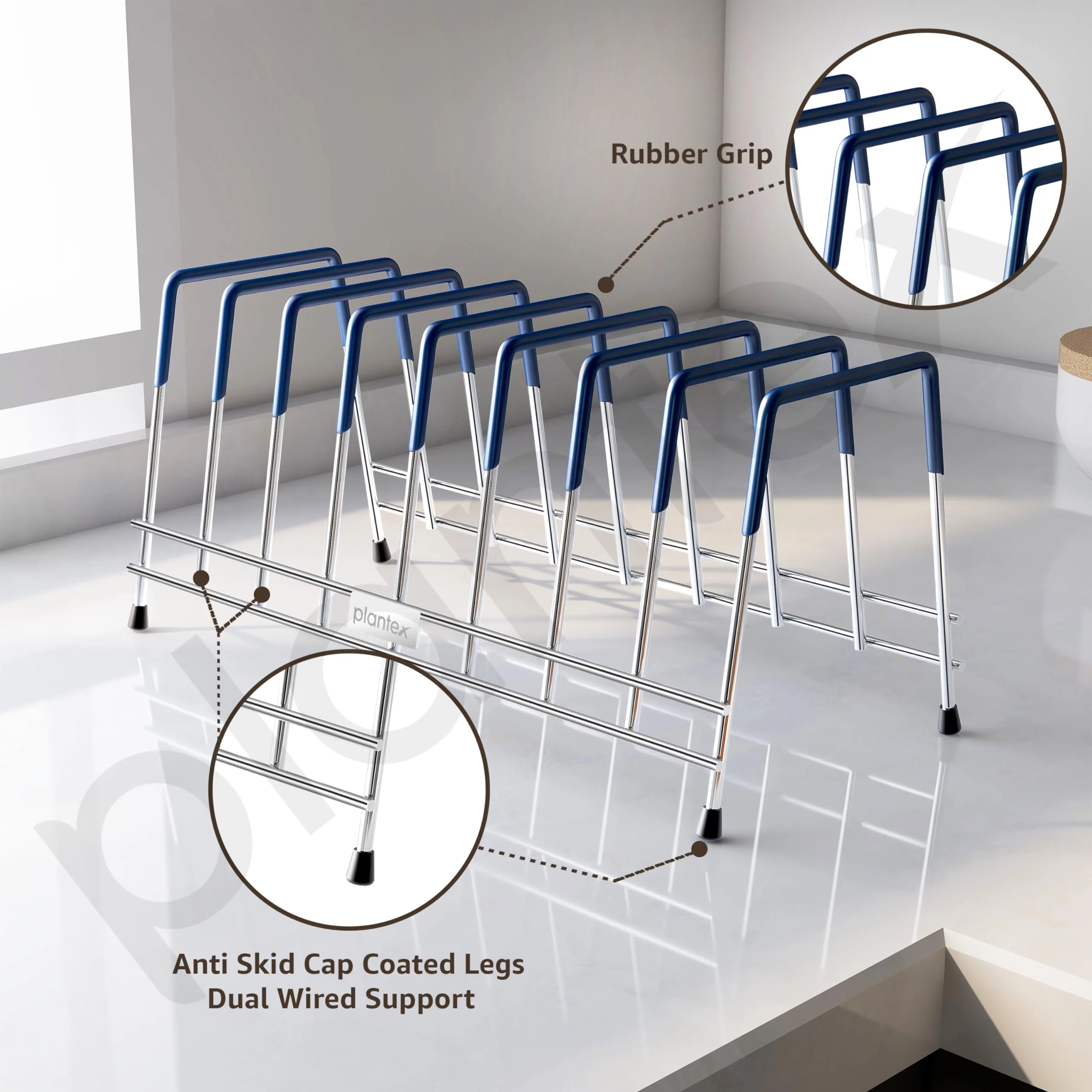 Plantex Stainless Steel Plate Stand for Kitchen Cabinet/10 Slot Plate Rack for Kitchen/6-Inch Rubber-Gripped Dish Stand(Size-6Inches, Slot- 10, Pack of 1) - Image 4